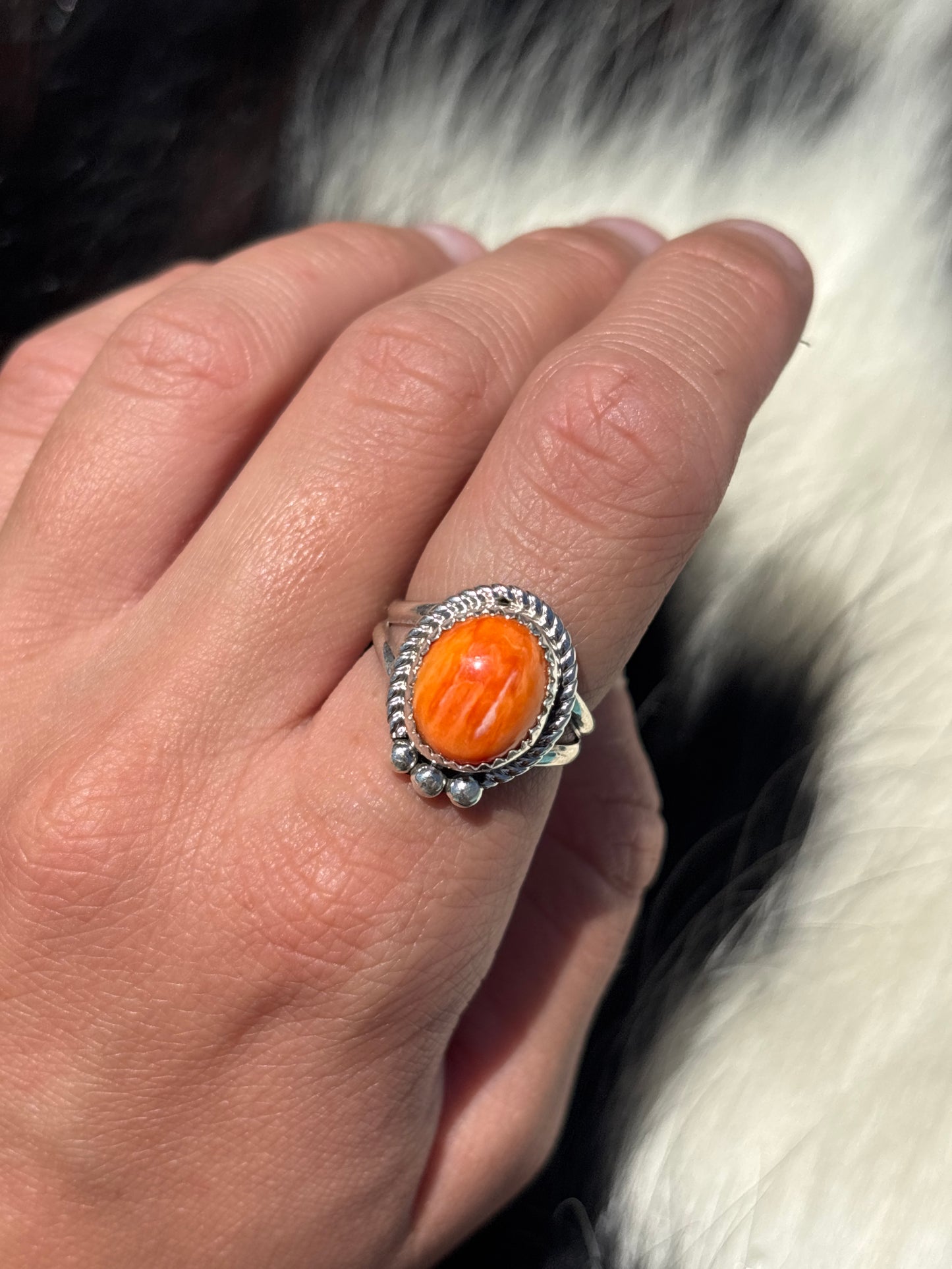 Native American, Hand-Made, Spiny Oyster & Sterling Silver Ring