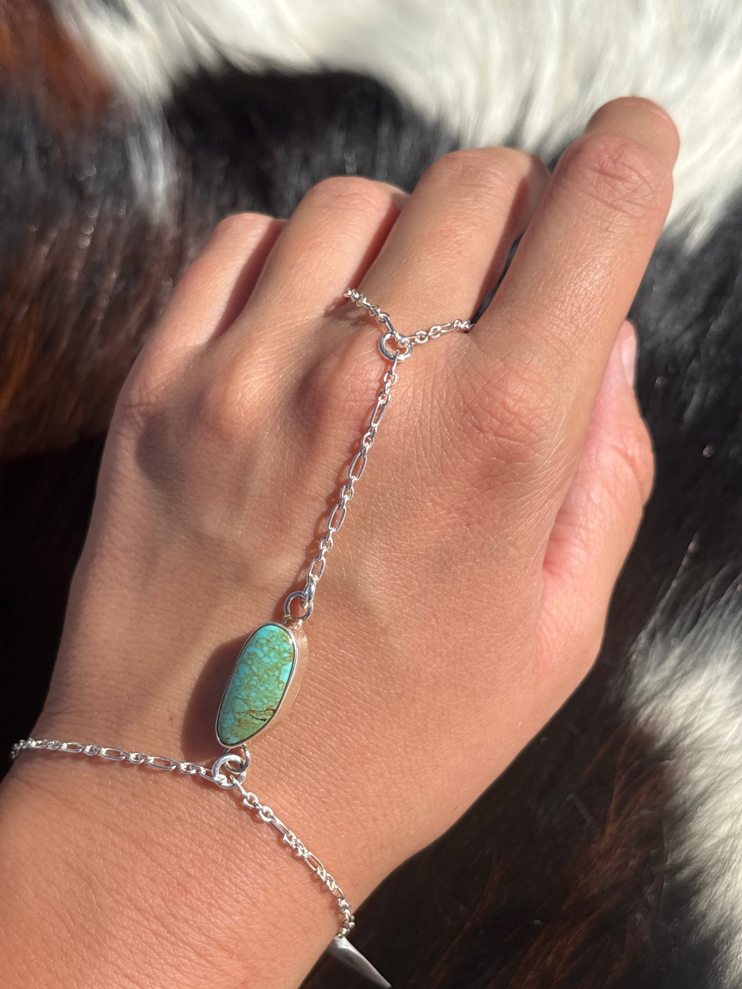 Native American, Handmade, Turquoise & Sterling Silver Hand Chain #10