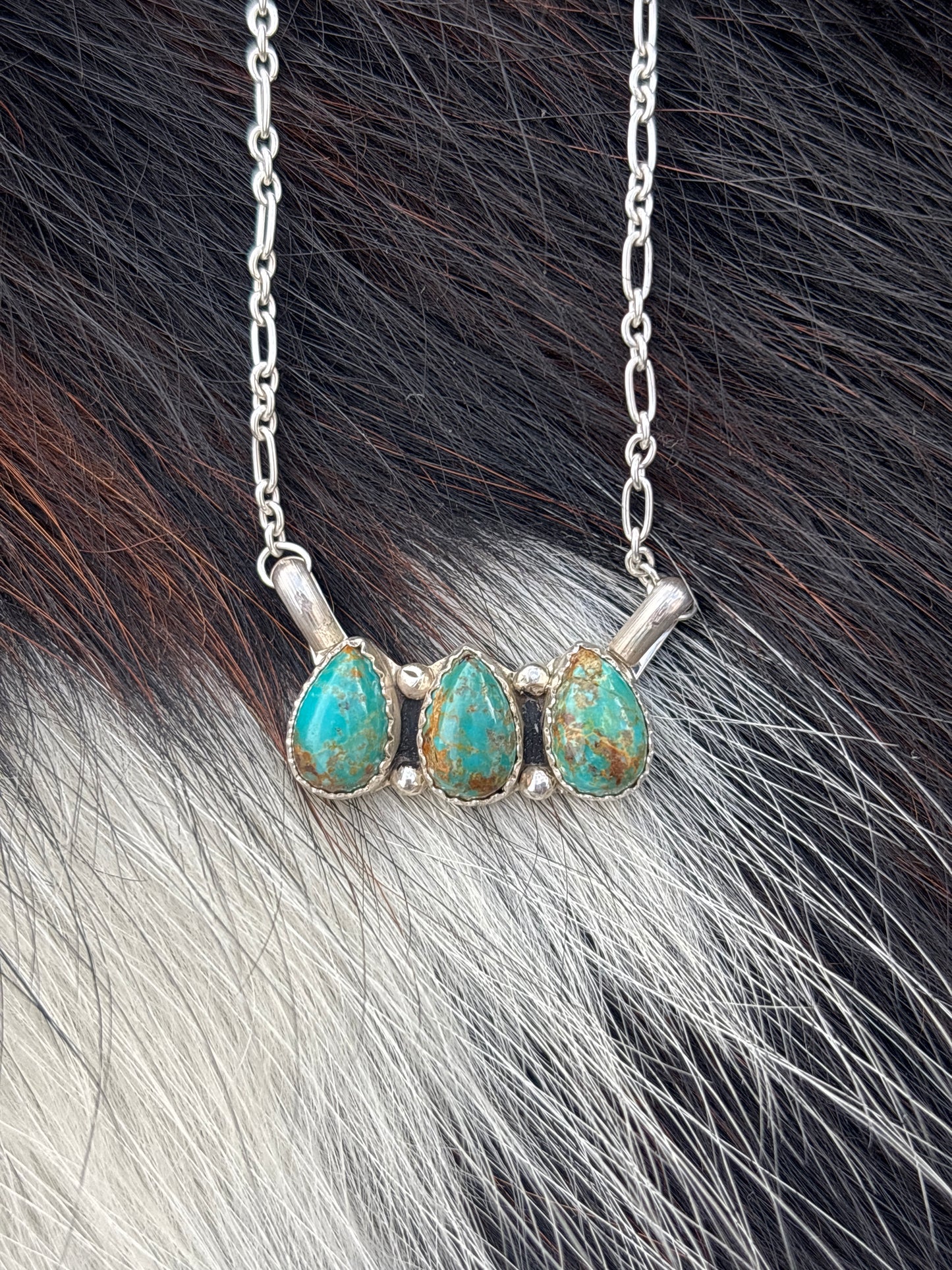 Native American, Hand-Made, Turquoise & Sterling Silver Necklace #12