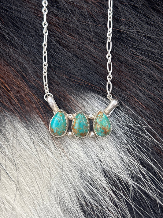 Native American, Hand-Made, Turquoise & Sterling Silver Necklace #12