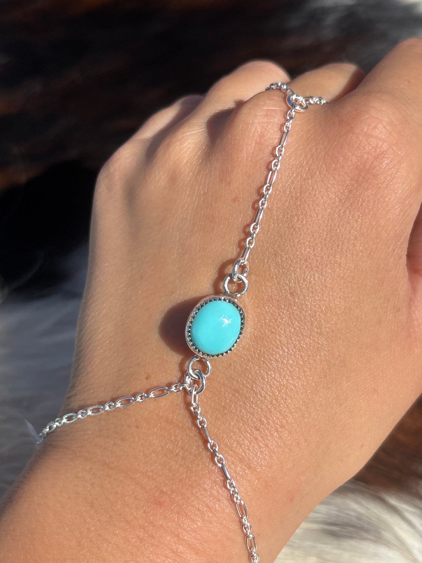 Native American, Handmade, Turquoise & Sterling Silver Hand Chain #5