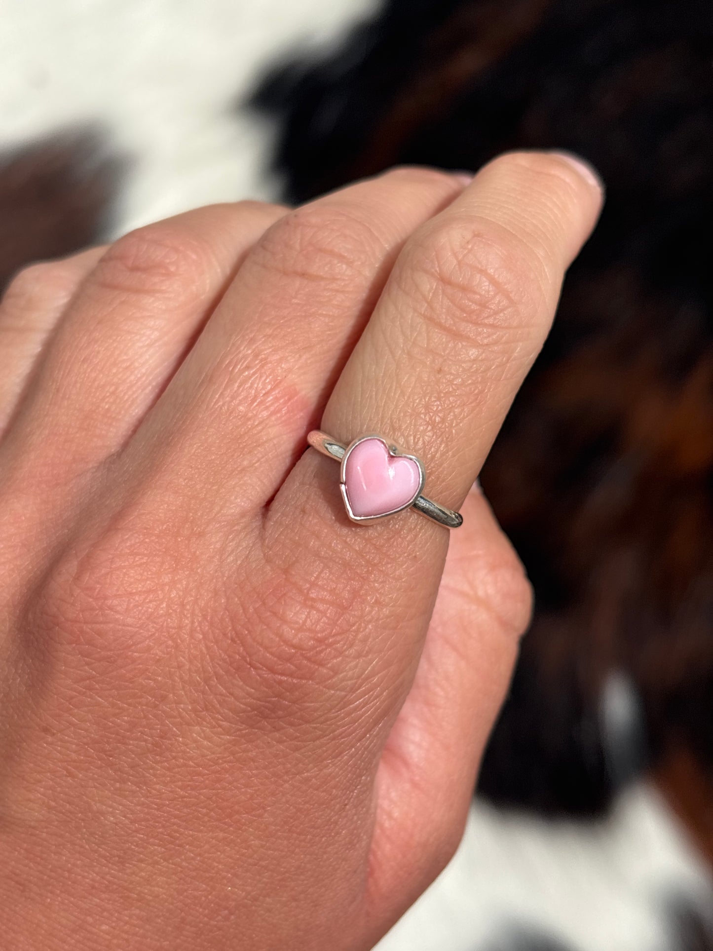 Native American, Hand-Made, Pink Conch & Sterling Silver Ring
