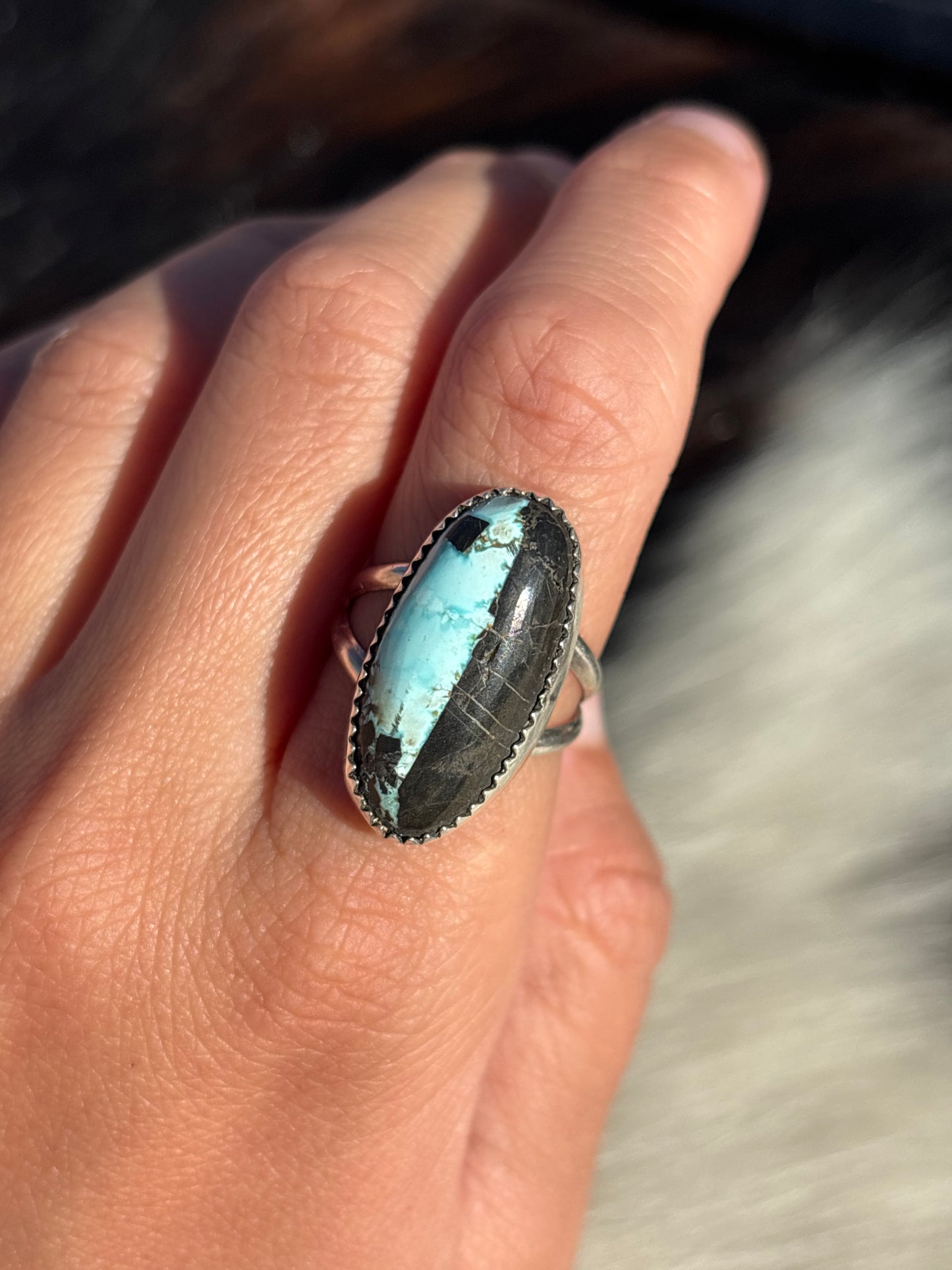 Native American, Hand-Made, Blue Ribbon Turquoise & Sterling Silver Ring