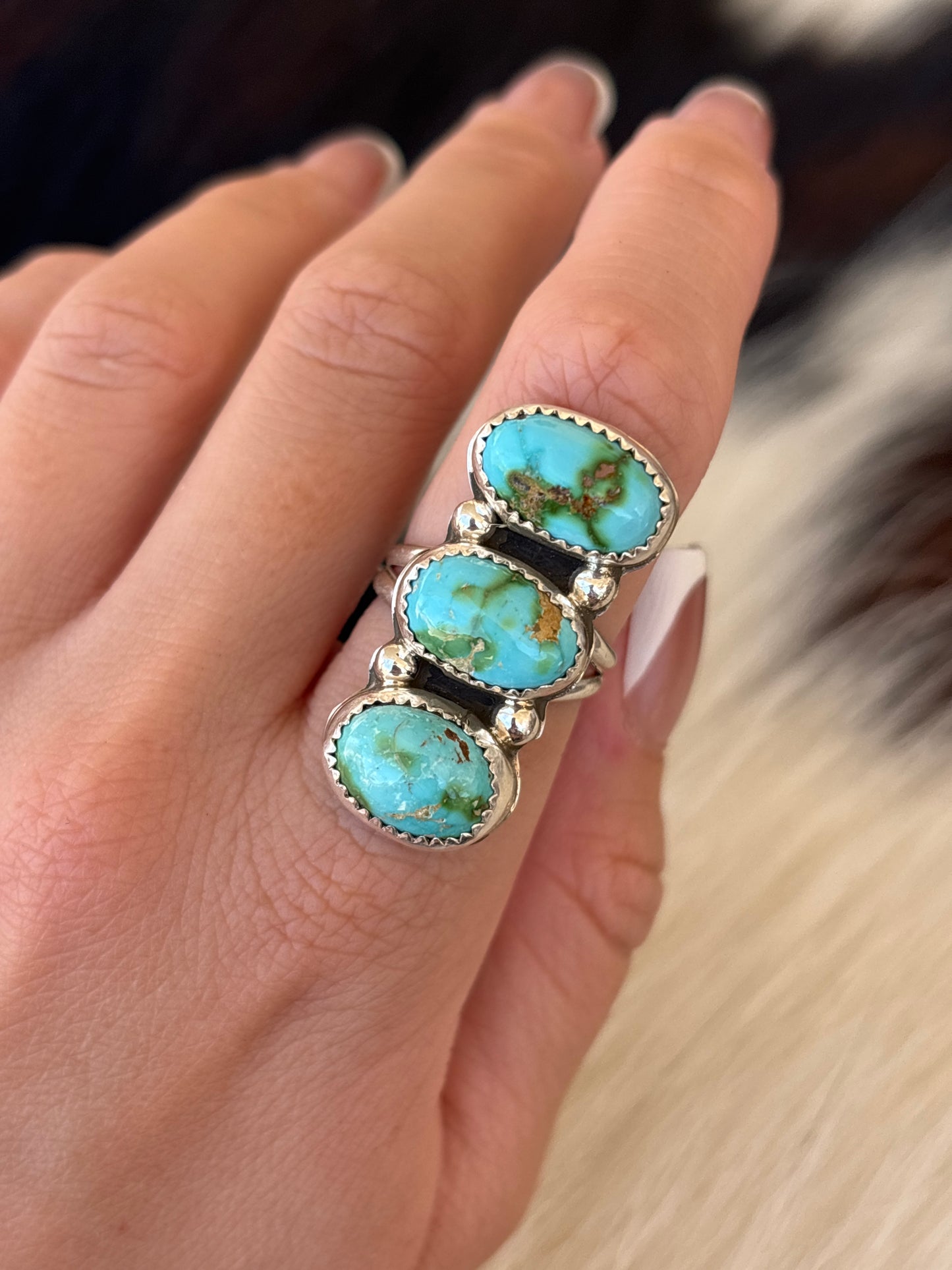 Native American, Hand-Made, Sonoran Gold Turquoise & Sterling Silver Ring
