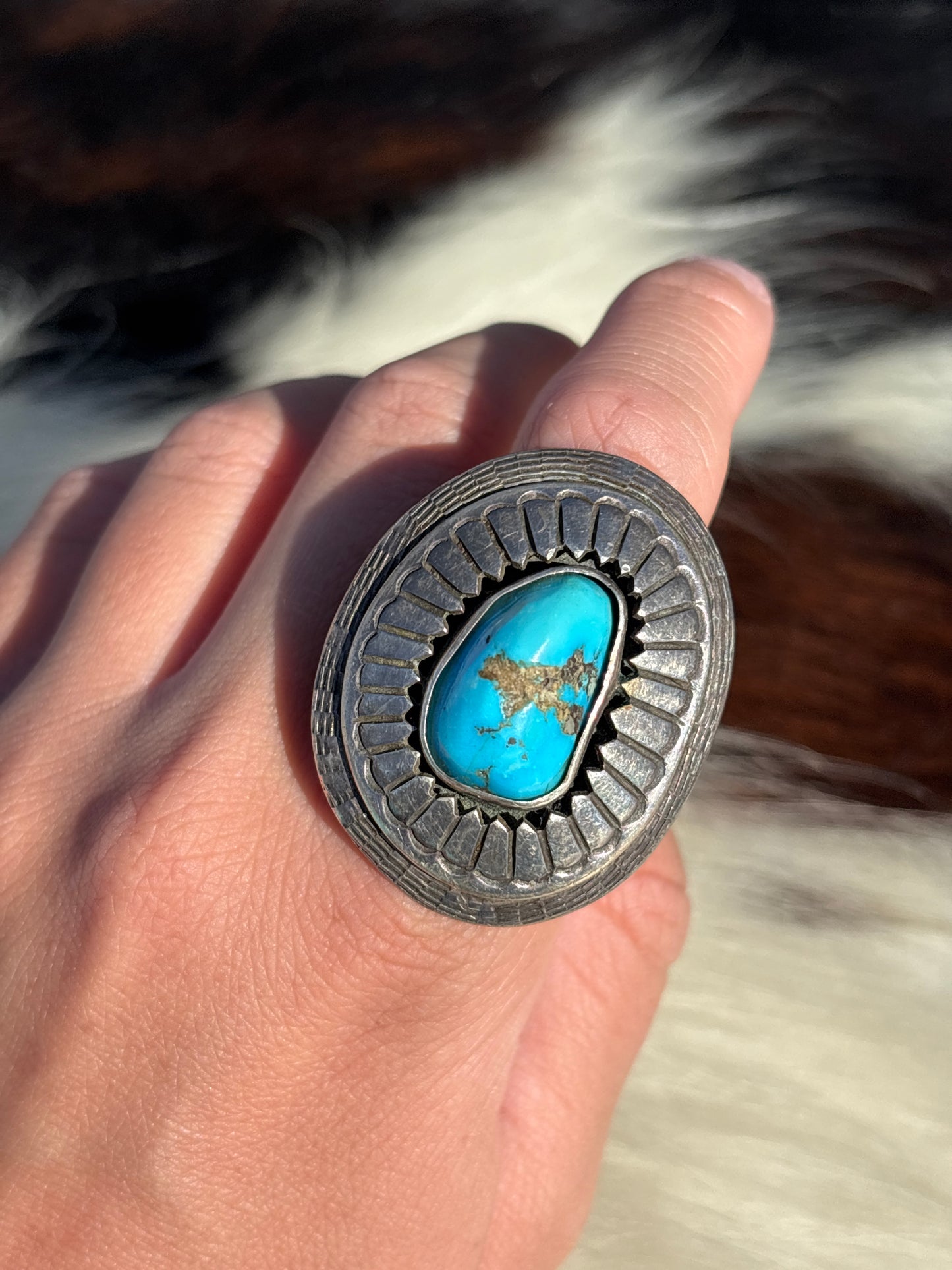 Vintage Native American, Hand-Made, Turquoise & Sterling Silver Ring