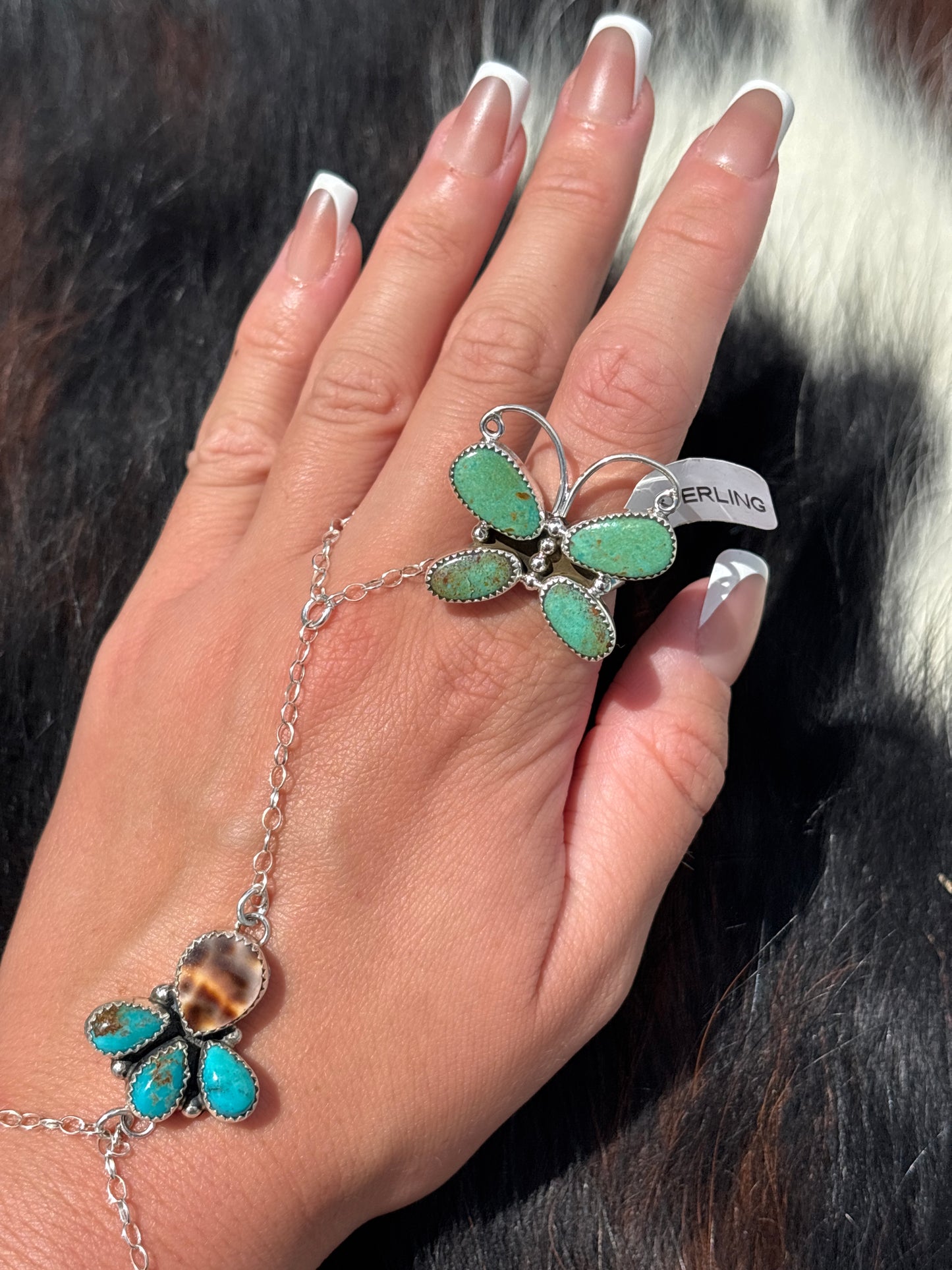 Native American, Hand-Made, Turquoise & Sterling Silver Butterfly Ring