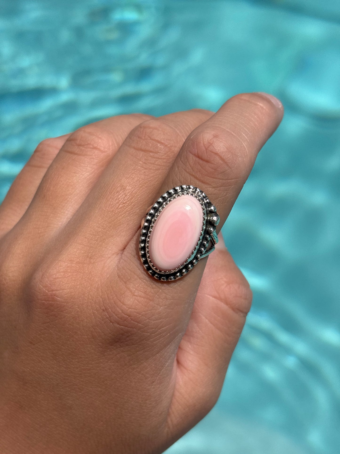 Native American, Hand-Made, Pink Conch & Sterling Silver Ring