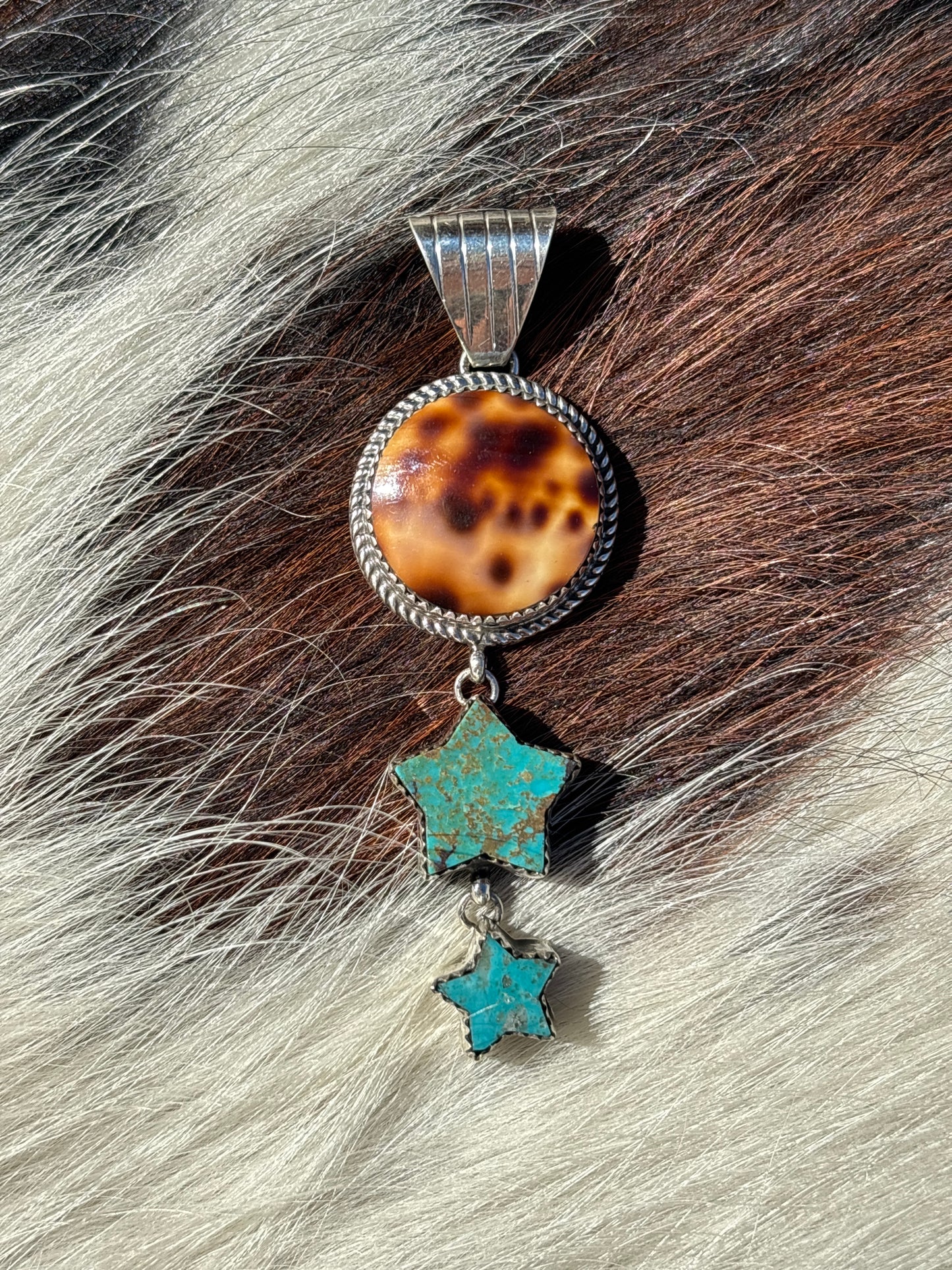 Native American, Hand-Made, Cowrie, Turquoise & Sterling Silver Necklace