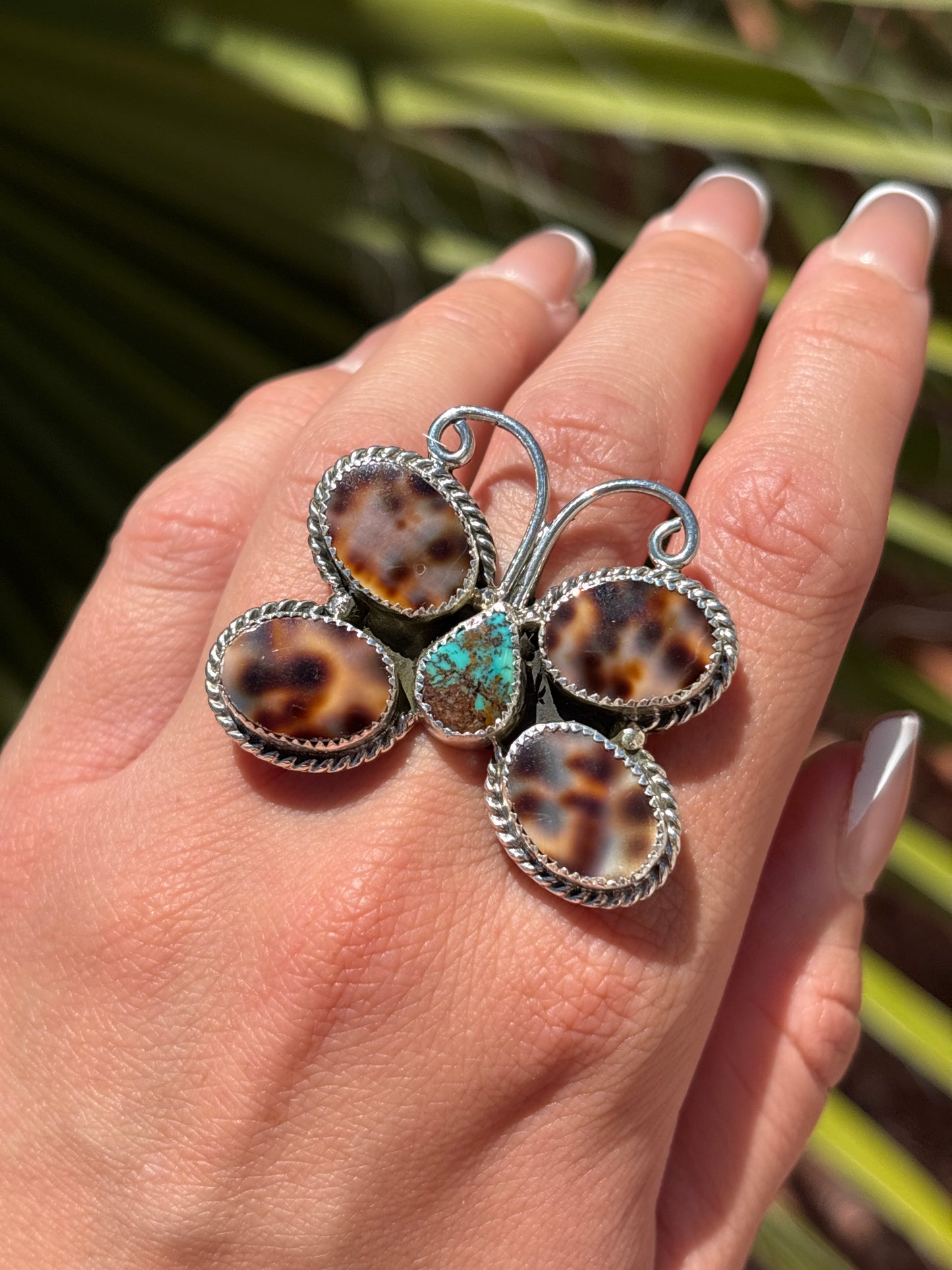 Native American, Hand-Made, Turquoise, Cowrie & Sterling Silver  Ring