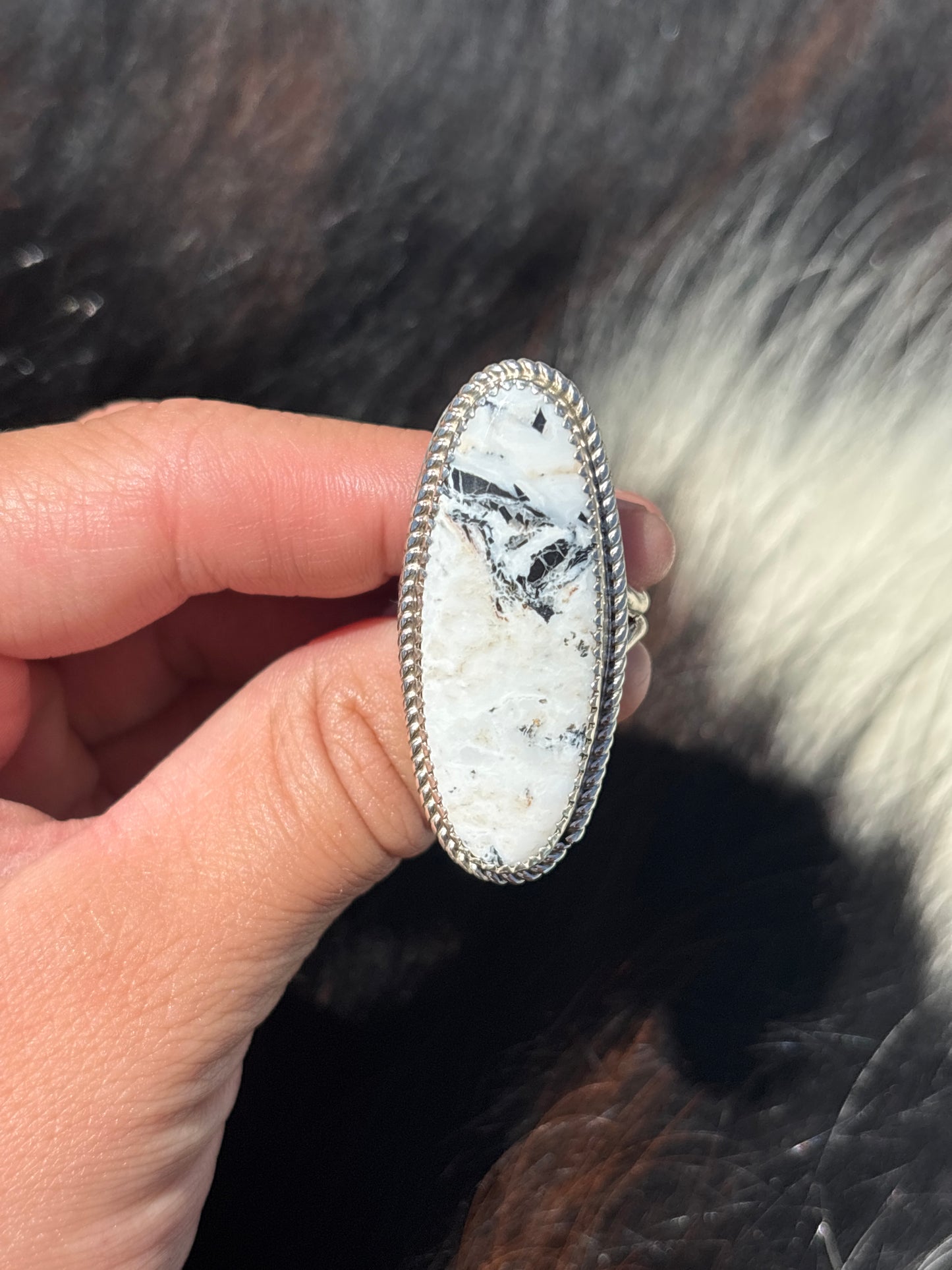 Native American, Hand-Made, White Buffalo & Sterling Silver Ring