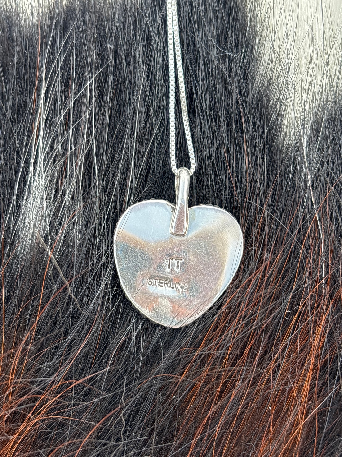 Native American, Hand-Made, Turquoise & Sterling Silver Heart Necklace