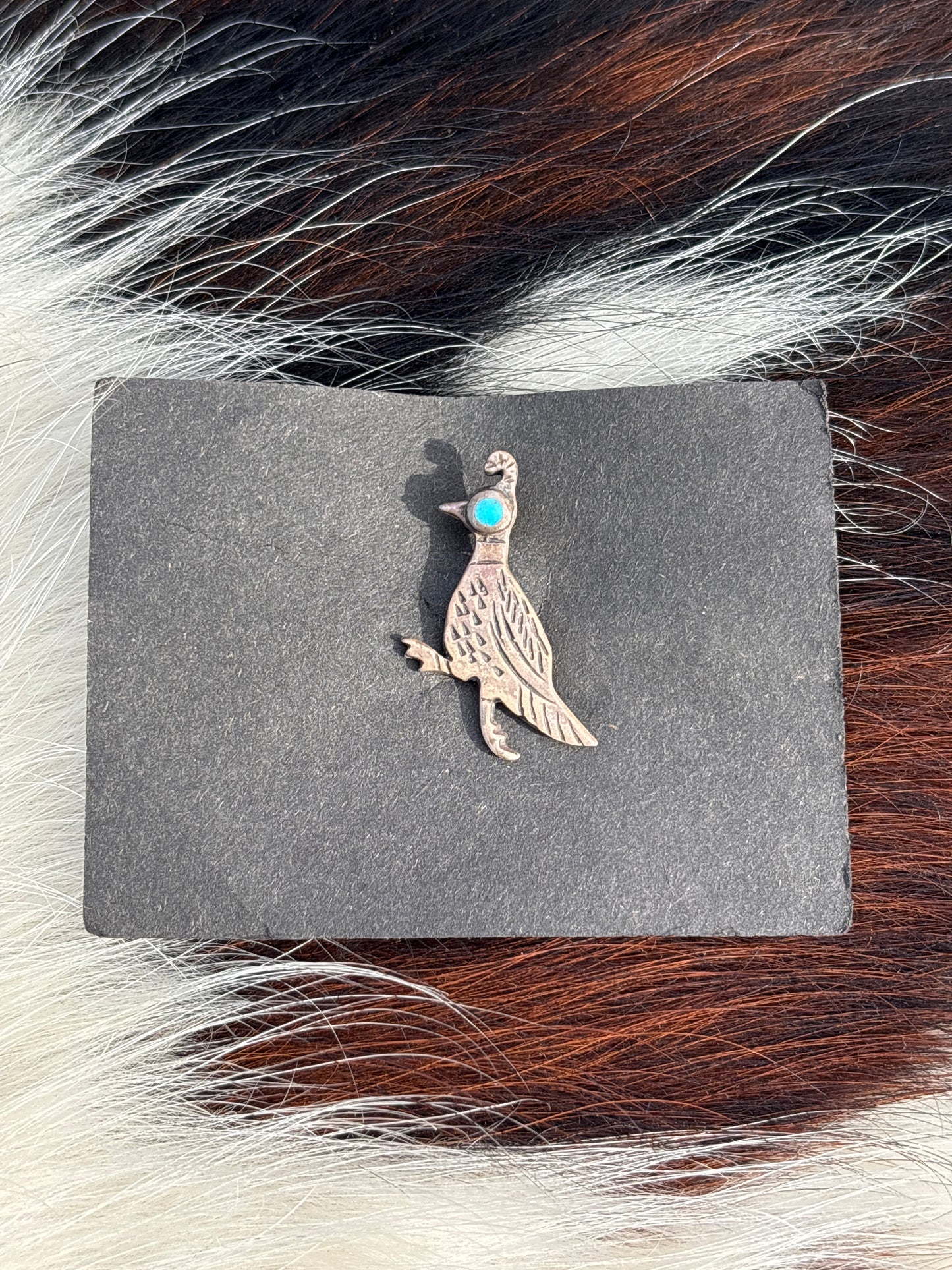 Vintage Native American, Hand-Made, Turquoise & Sterling Silver Brooch