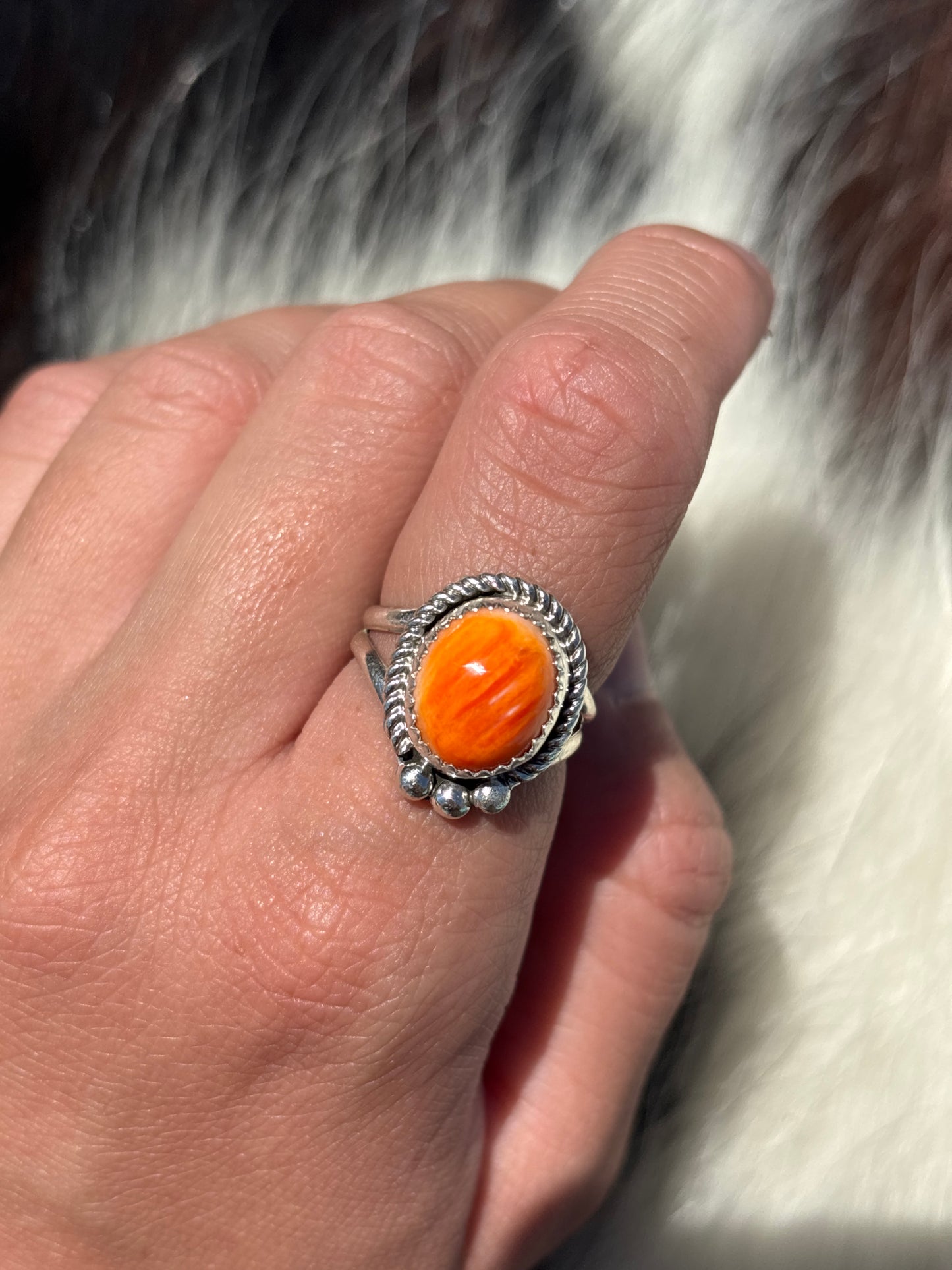Native American, Hand-Made, Spiny Oyster & Sterling Silver Ring