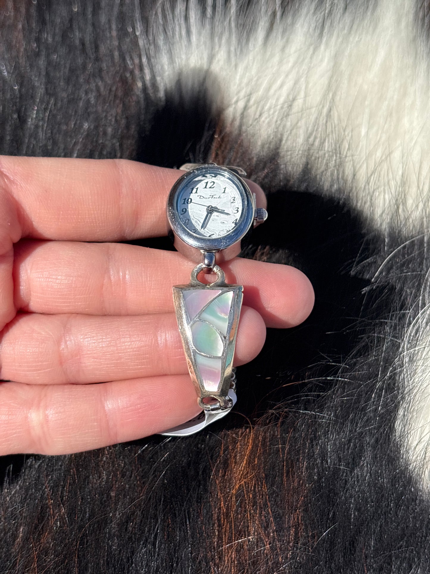 Vintage Native American, Handmade, M.O.P & Sterling Silver Watch