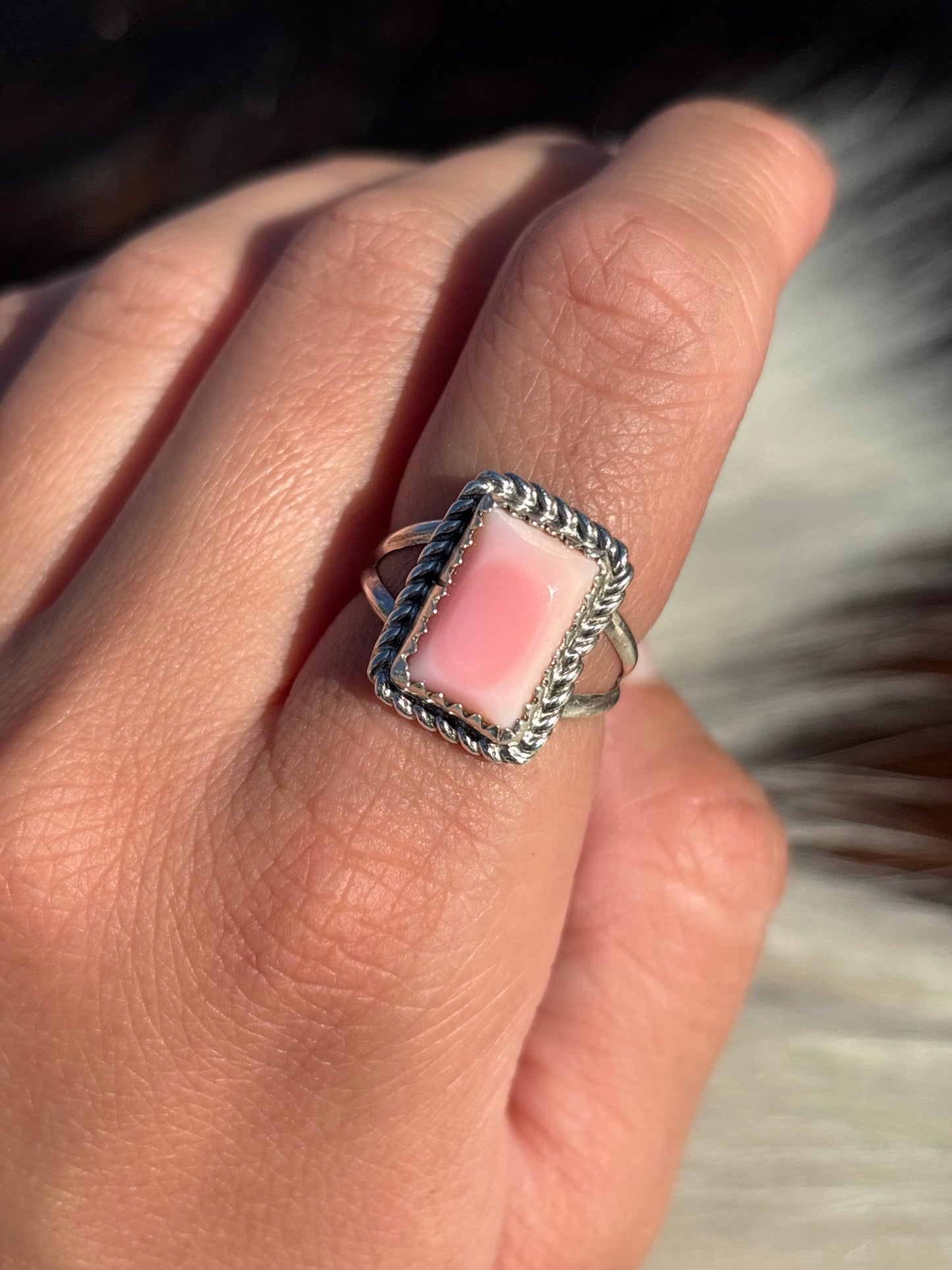 Native American, Hand-Made, Pink Conch & Sterling Silver Ring