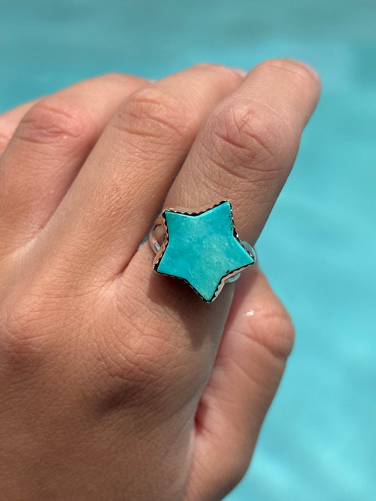 Native American, Hand-Made, Turquoise & Sterling Silver Star Ring