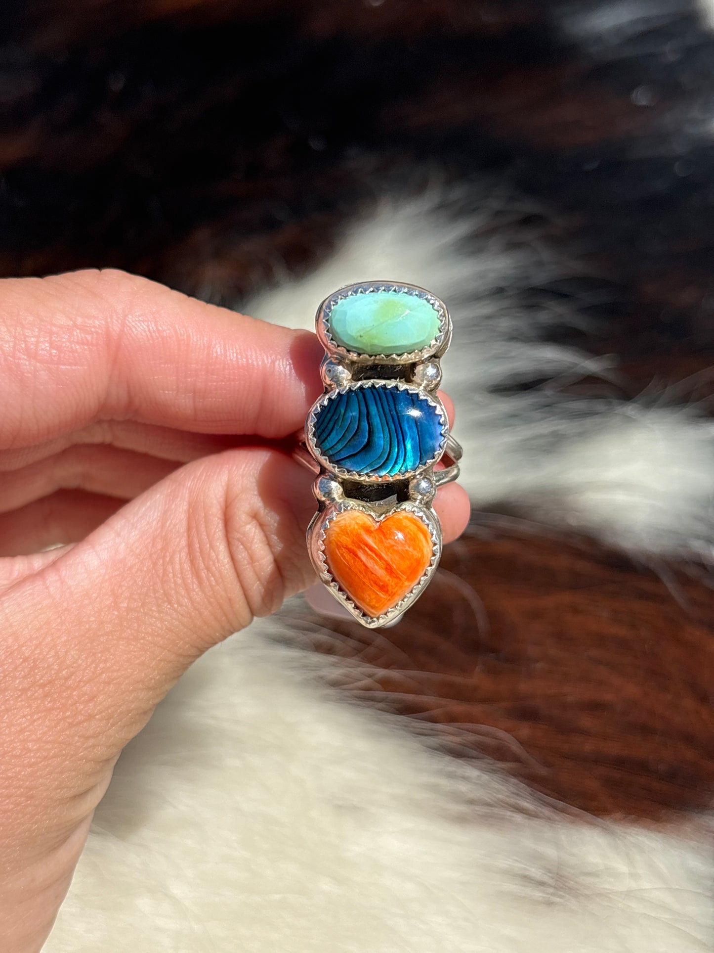 Native American, Hand-Made, Multi-stone & Sterling Silver Ring