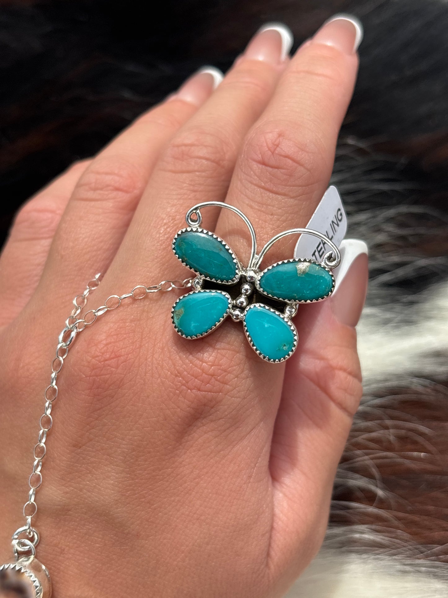 Native American, Hand-Made, Turquoise & Sterling Silver Butterfly Ring