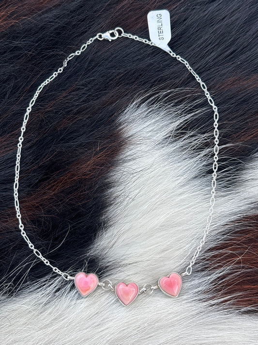 Native American, Hand-Made, Pink Conch & Sterling Silver  Choker Style Necklace
