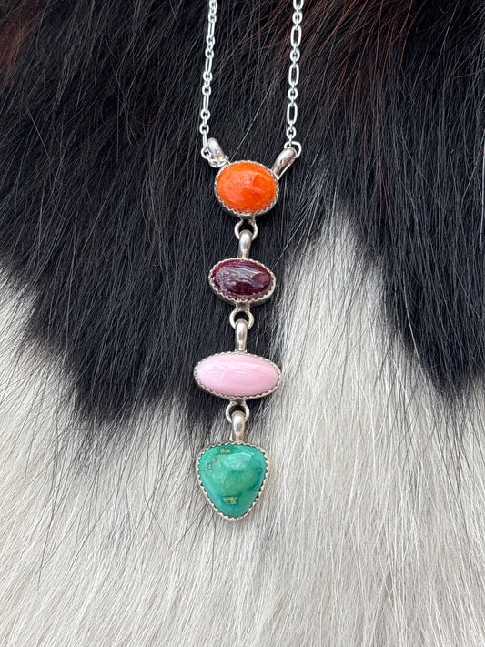 Native American, Hand-Made, Multi-stone & Sterling Silver Necklace