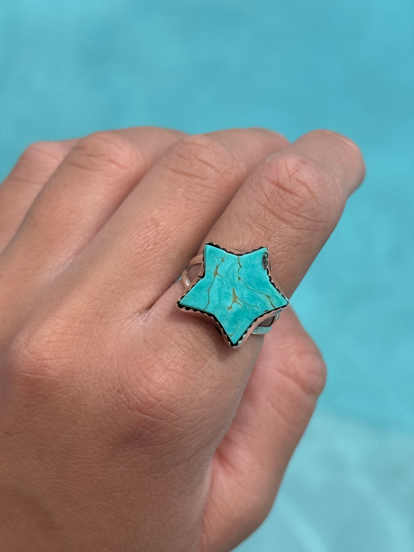 Native American, Hand-Made, Turquoise & Sterling Silver Star Ring