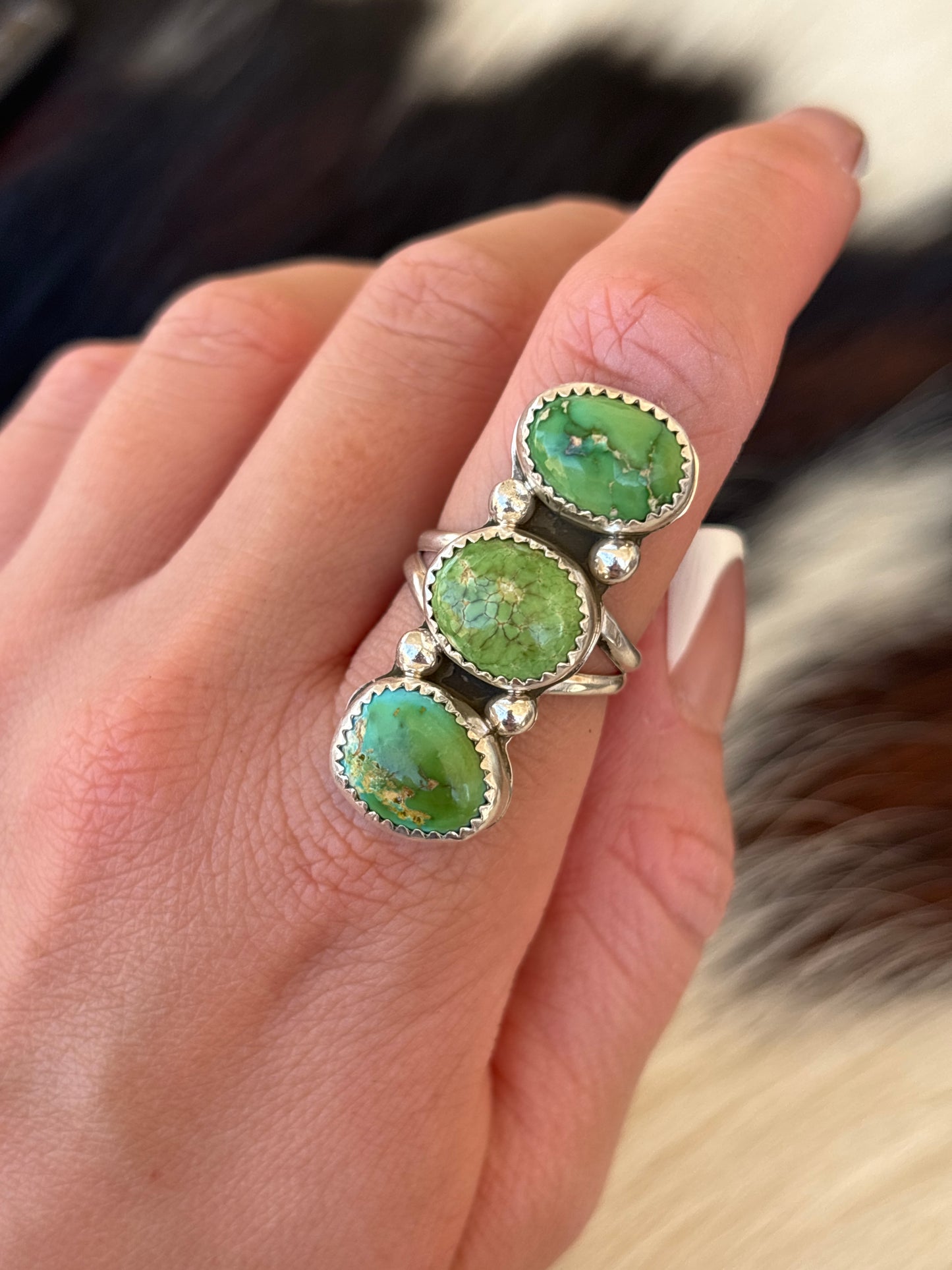 Native American, Hand-Made, Sonoran Gold Turquoise & Sterling Silver Ring