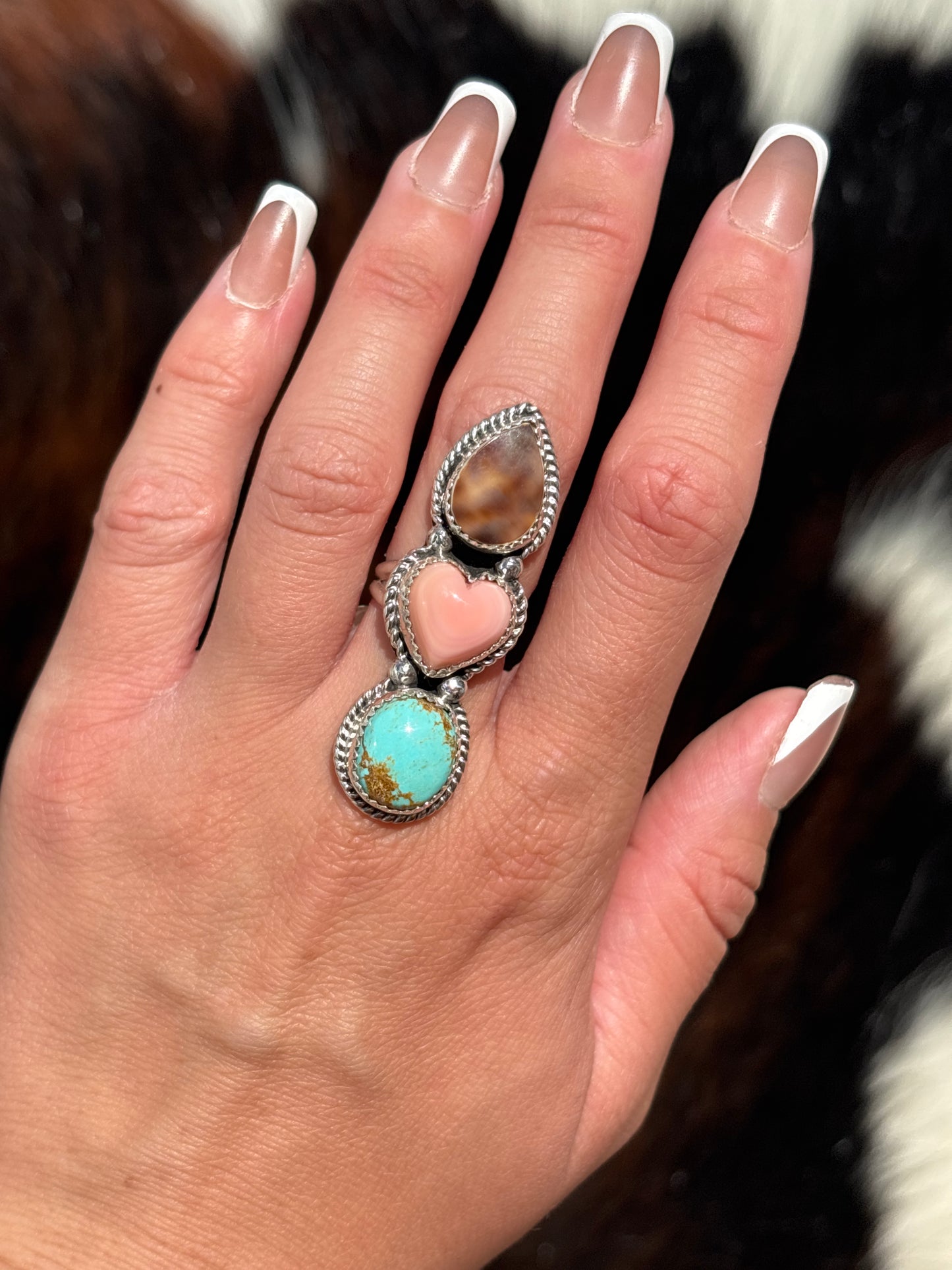 Native American, Hand-Made, Multi-stone & Sterling Silver Ring