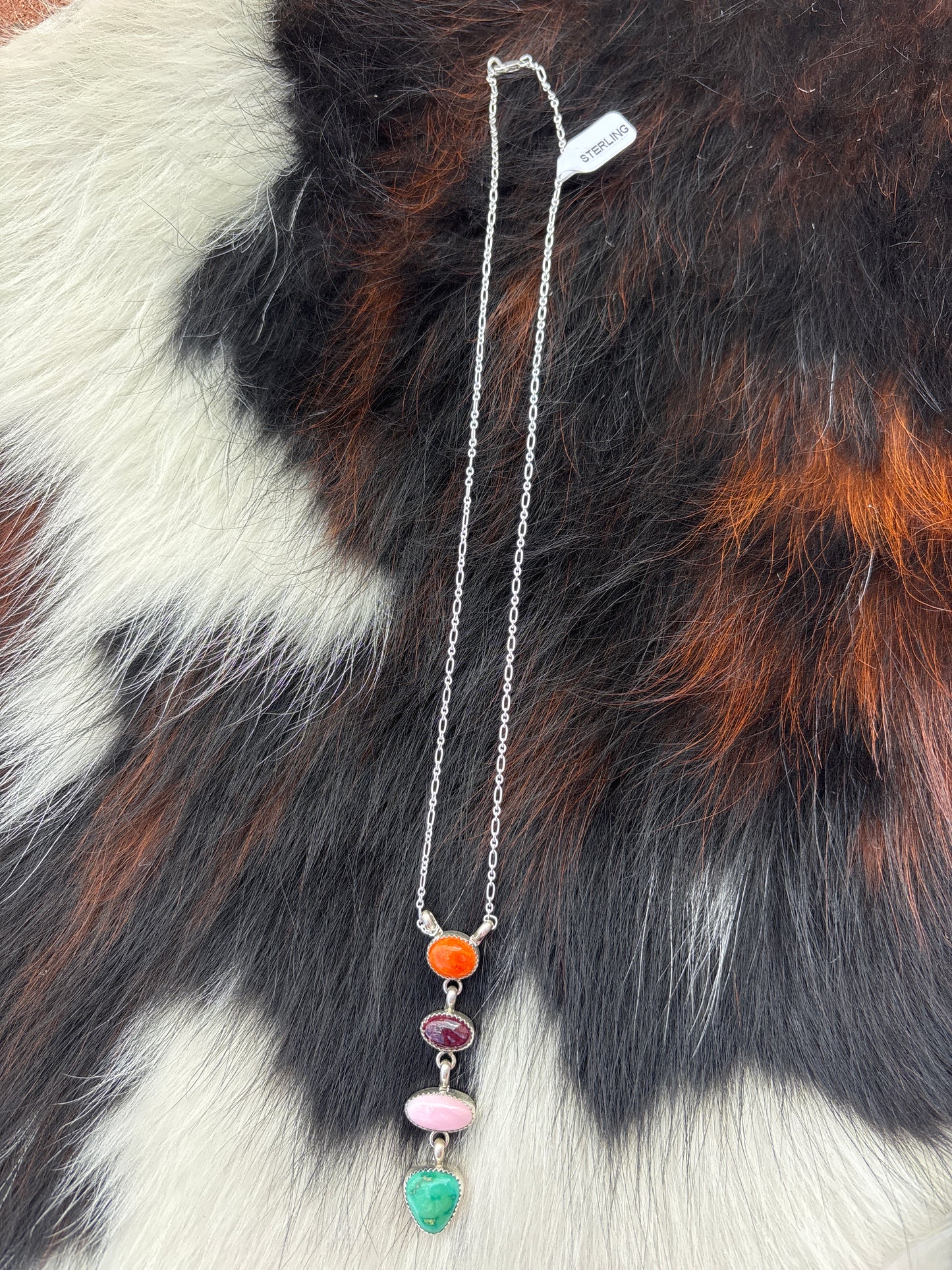 Native American, Hand-Made, Multi-stone & Sterling Silver Necklace