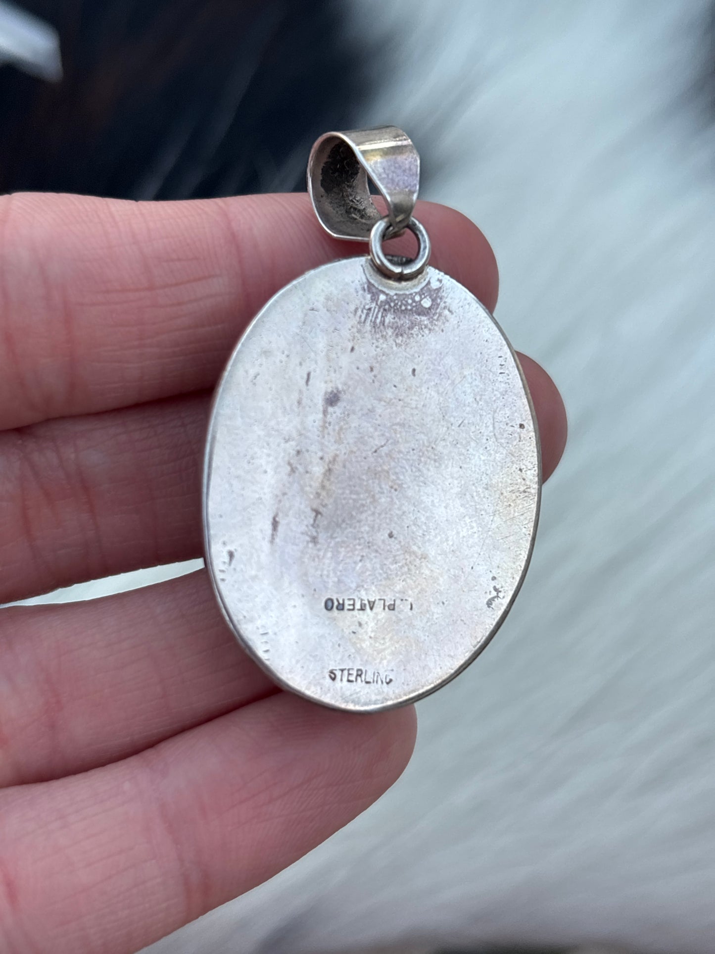 Vintage Native American, Hand-Made, Black Onyx & Sterling Silver Pendant