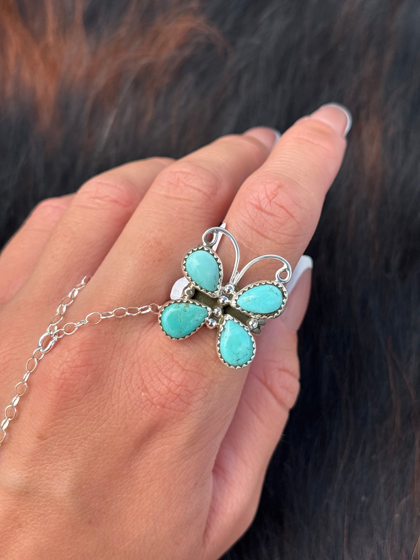 Native American, Hand-Made, Turquoise & Sterling Silver Butterfly Ring