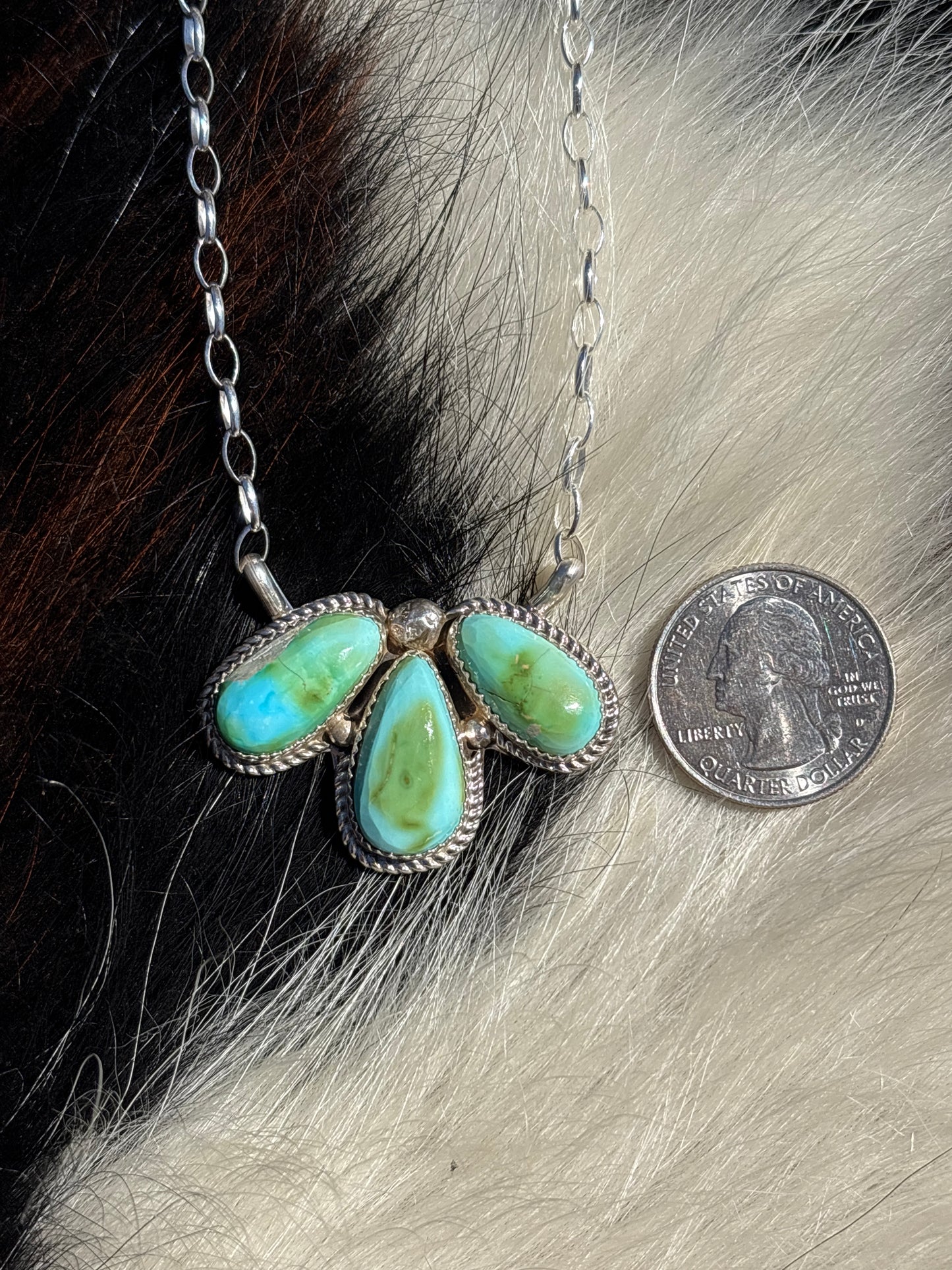 Native American, Hand-Made, Turquoise, Pink Conch & Sterling Silver Necklace