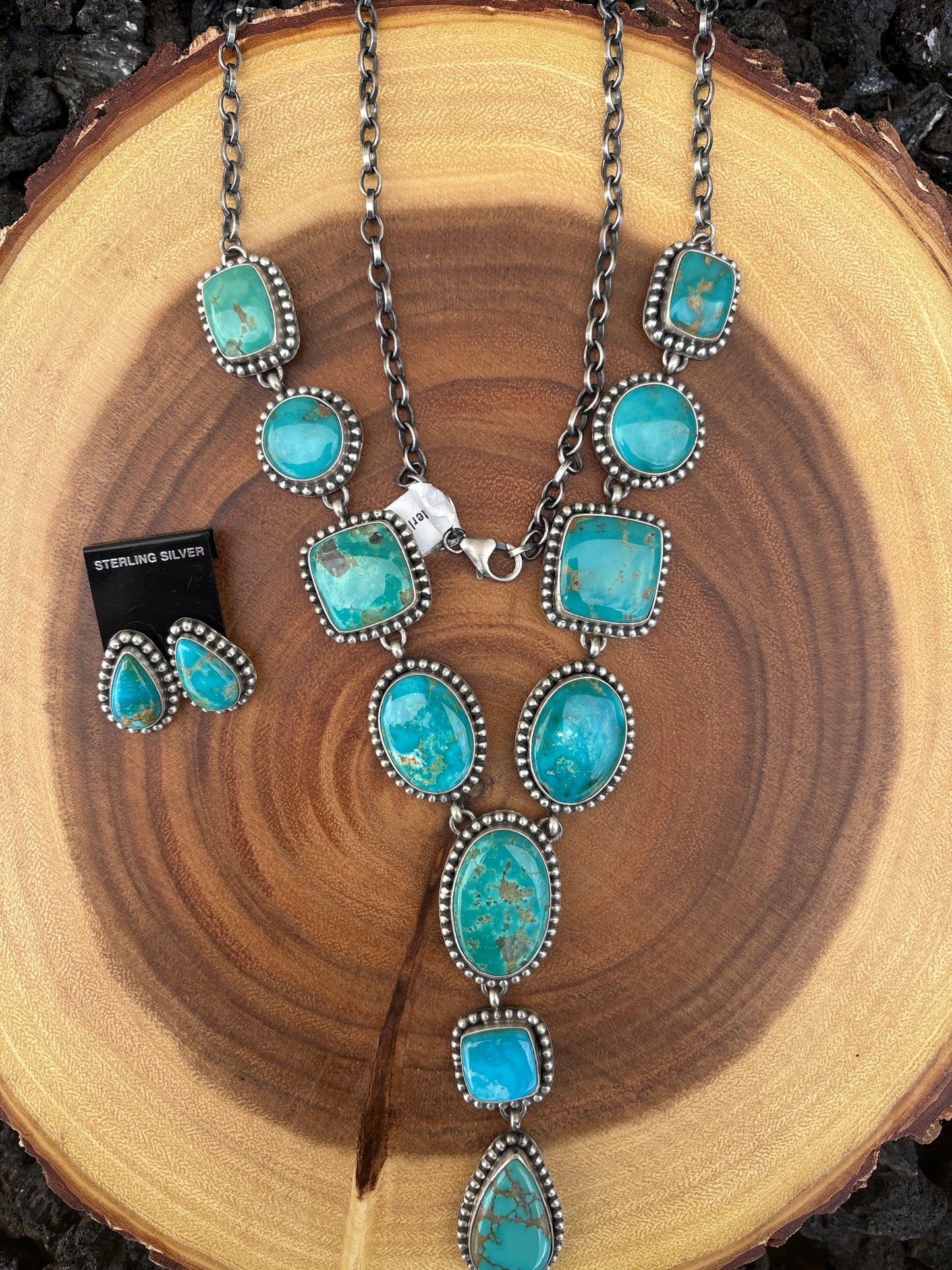 Native American, Hand-Made, Royston Turquoise & Sterling Silver Necklace and Earrings set