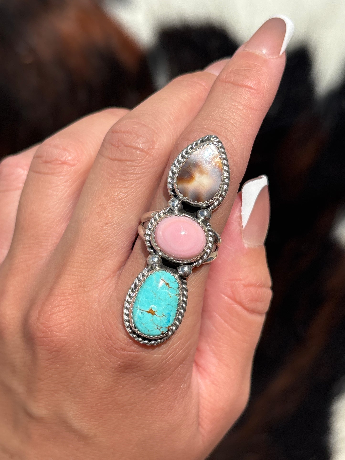 Native American, Hand-Made, Multi-stone & Sterling Silver Ring