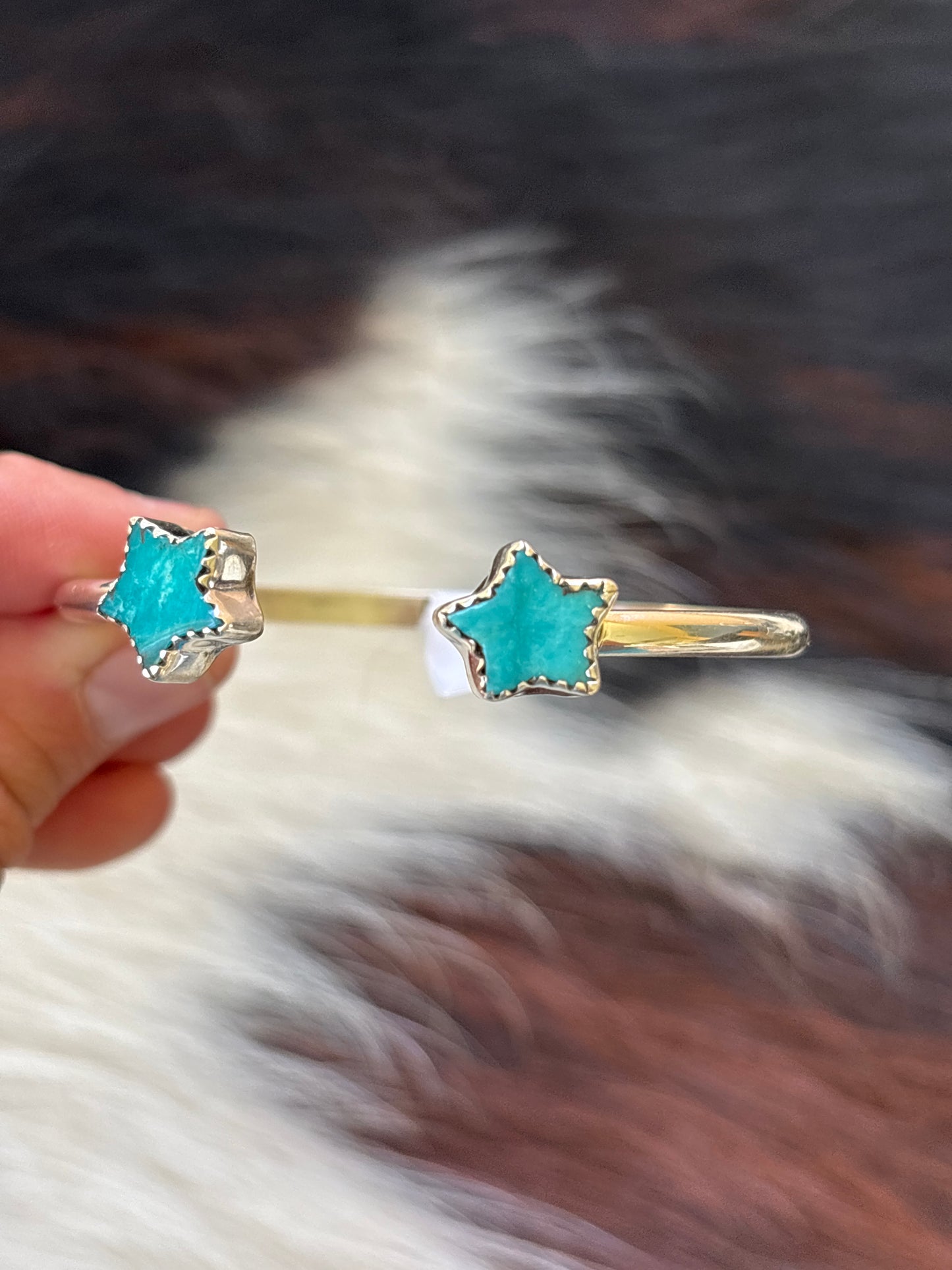 Native American, Handmade, Turquoise & Sterling Silver Star Cuff