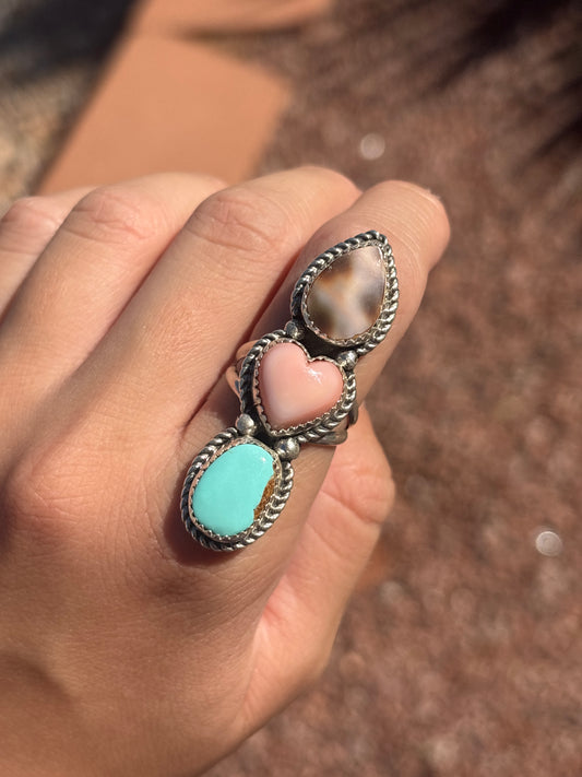 Native American, Hand-Made, Multi-stone & Sterling Silver Ring