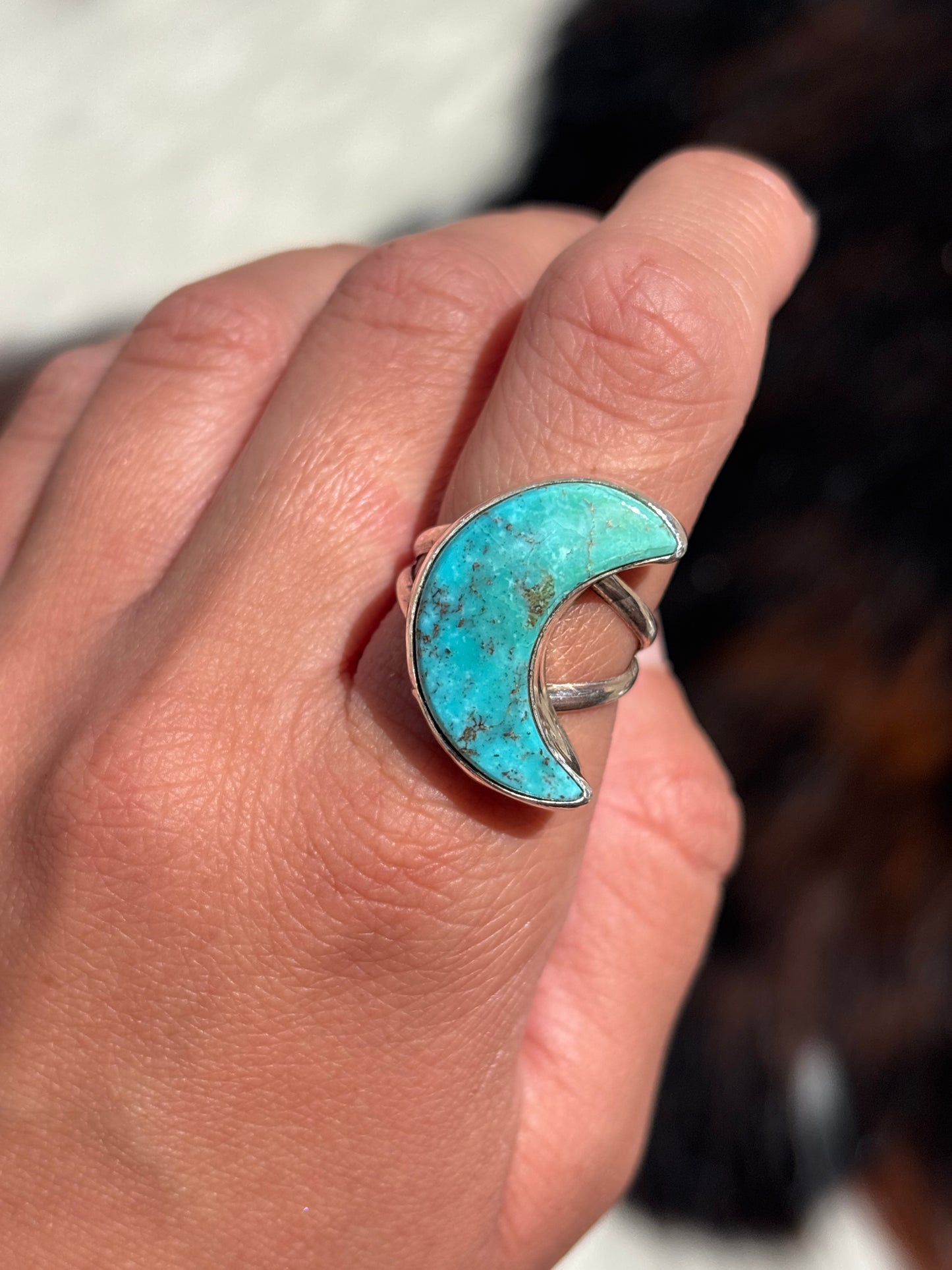 Native American, Hand-Made, Turquoise & Sterling Silver Moon Ring