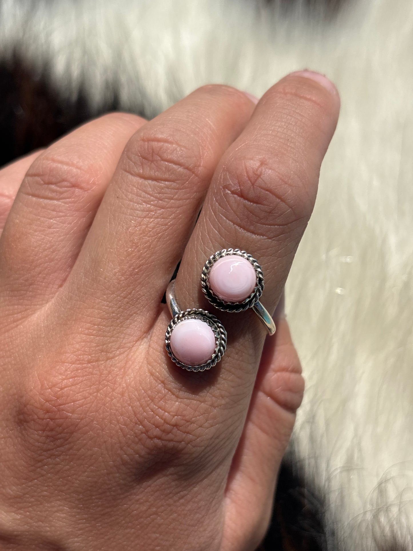 Native American, Hand-Made, Pink Conch & Sterling Silver Adjustable Ring