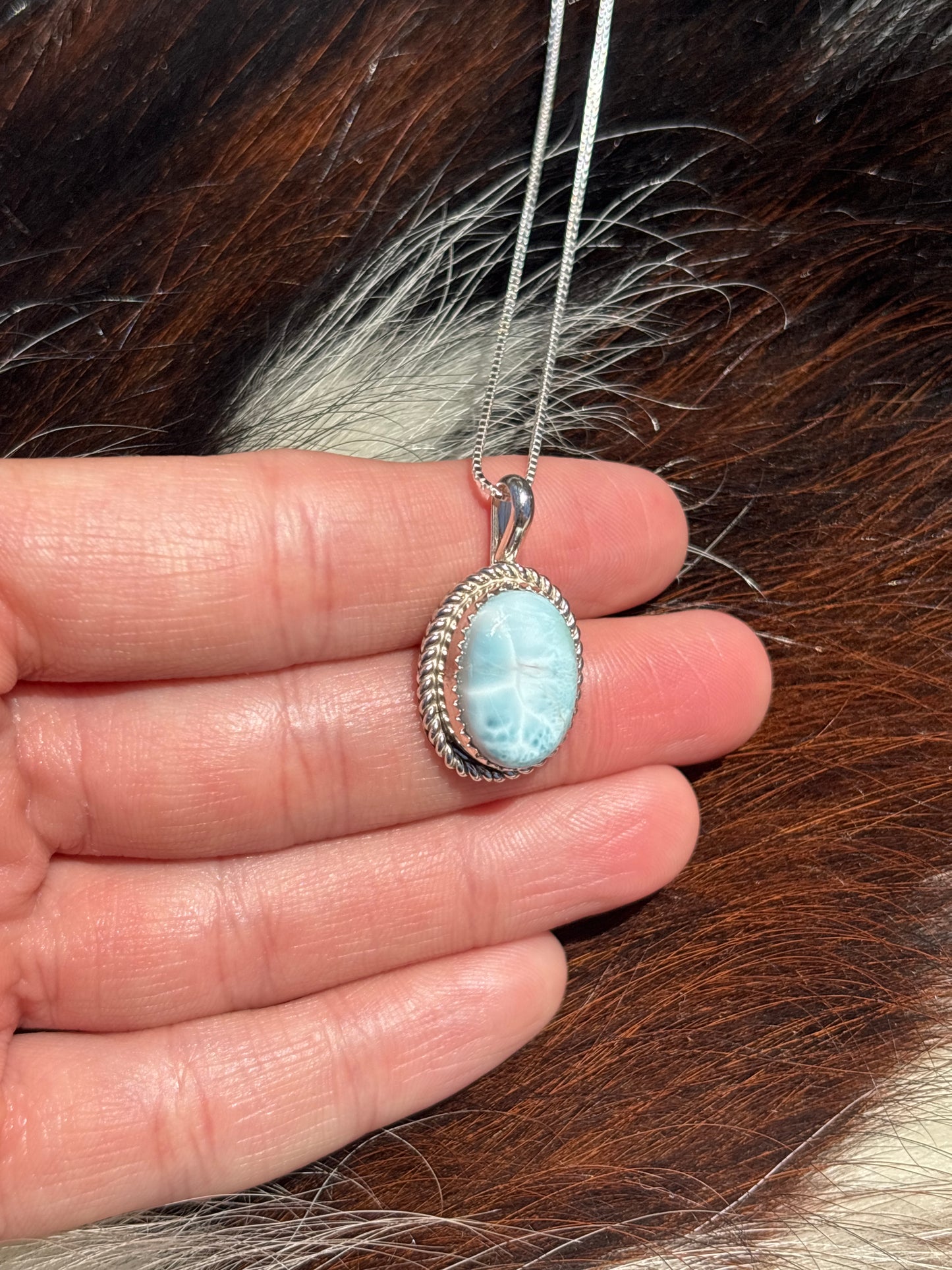 Native American, Hand-Made, Larimar & Sterling Silver Necklace