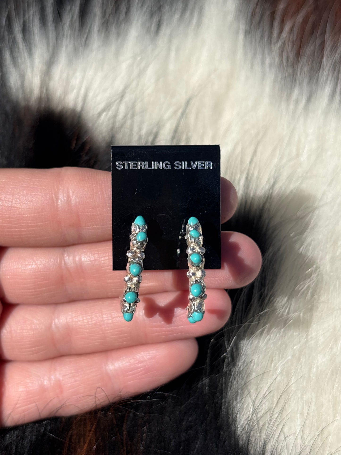 Native Made, Turquoise & Sterling Silver Hoops
