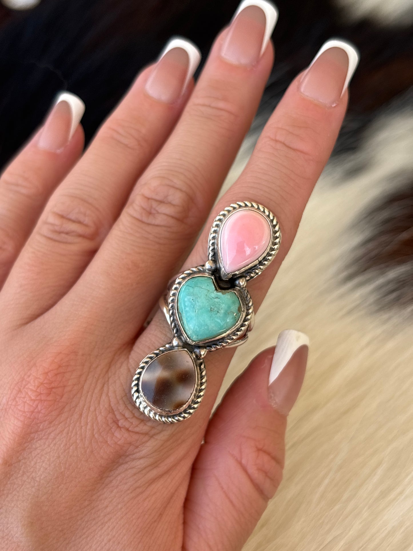 Native American, Hand-Made, Multi-stone & Sterling Silver Ring