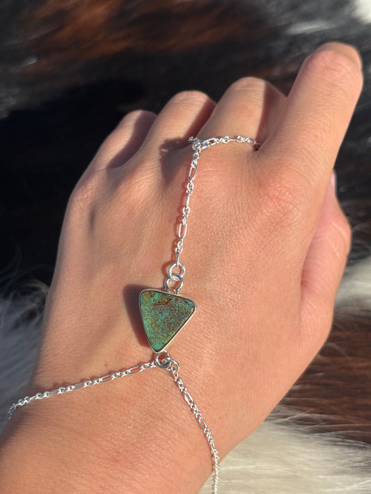 Native American, Handmade, Turquoise & Sterling Silver Hand Chain #13