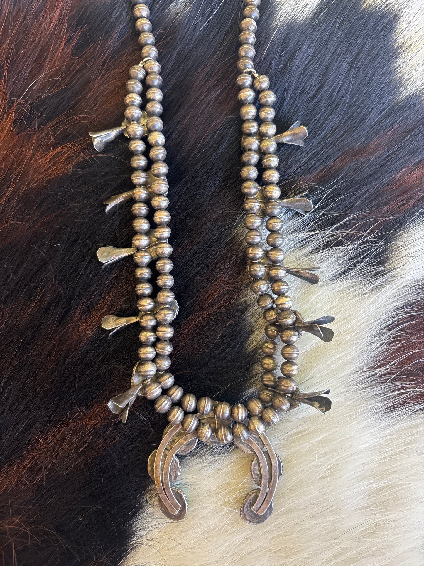 Native American, Handmade, Vintage Turquoise Squash Blossom Necklace