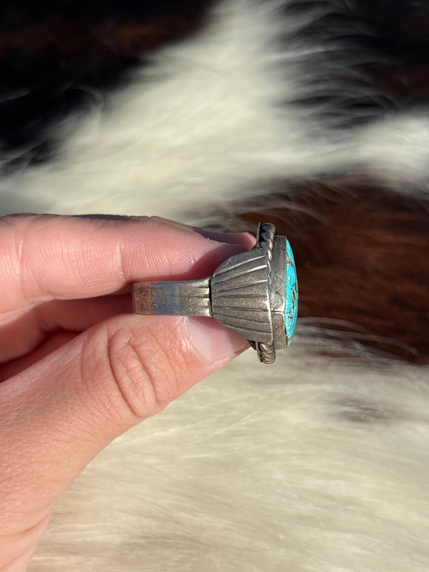Mens Vintage Native American, Hand-Made, Turquoise & Sterling Silver Ring