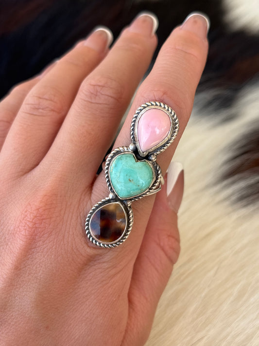 Native American, Hand-Made, Multi-stone & Sterling Silver Ring