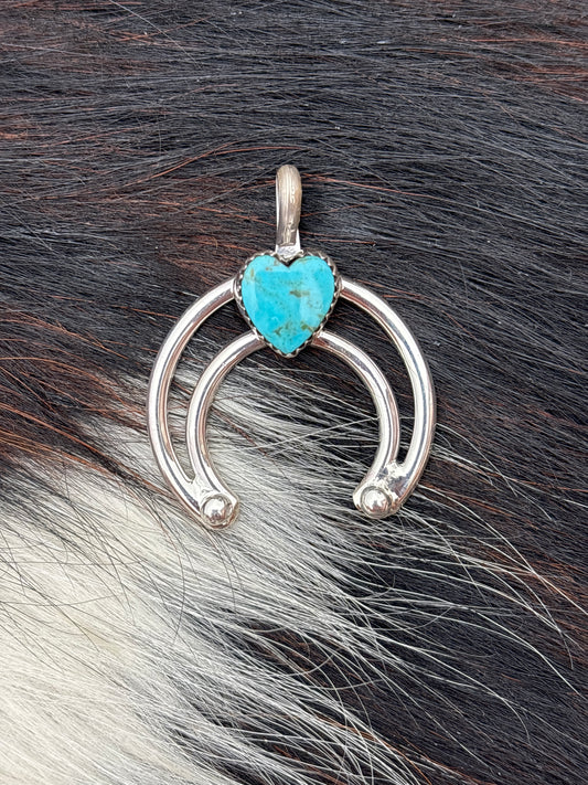 Native American, Hand-Made, Turquoise & Sterling Silver Naja Pendant