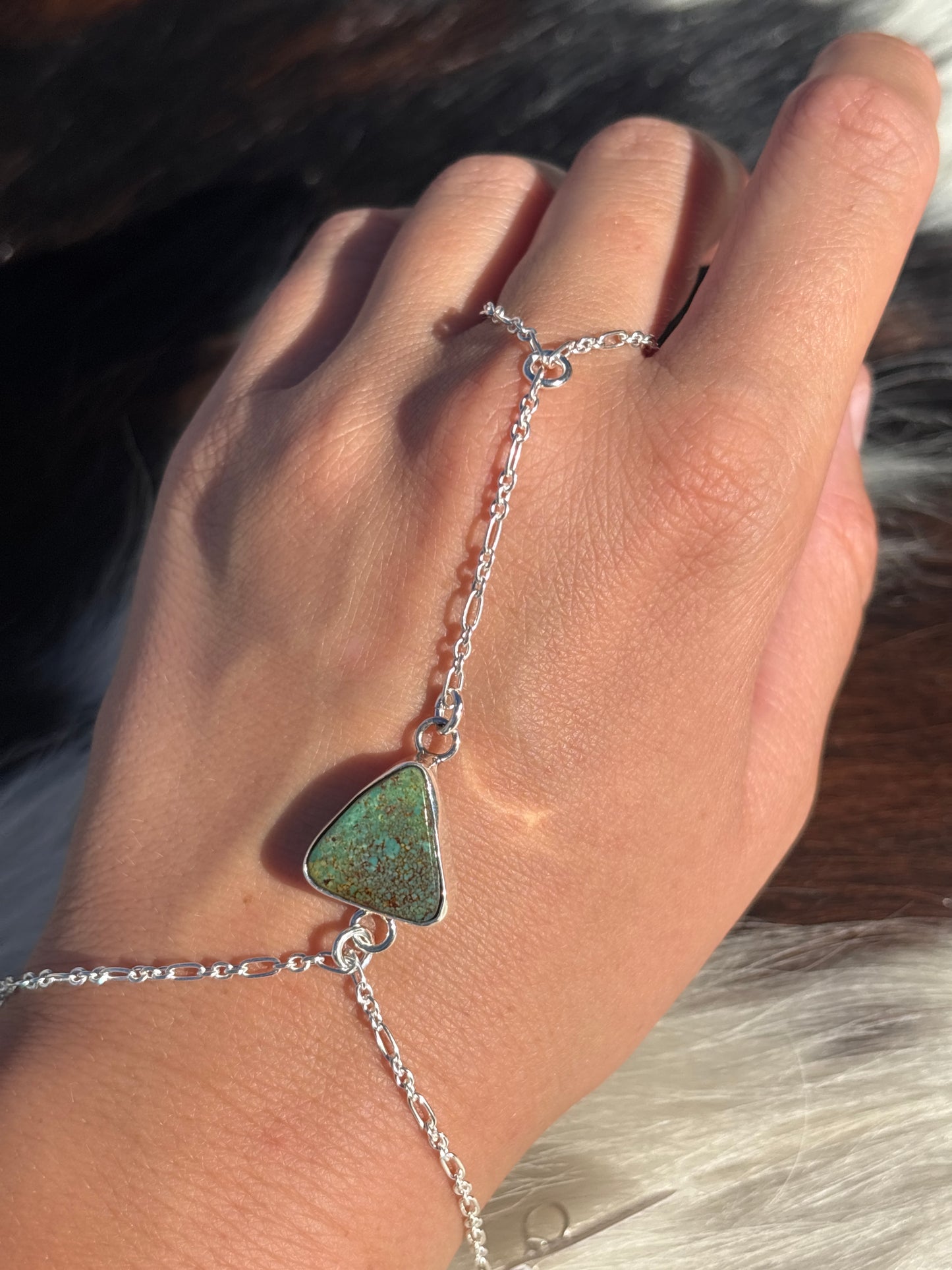 Native American, Handmade, Turquoise & Sterling Silver Hand Chain #14