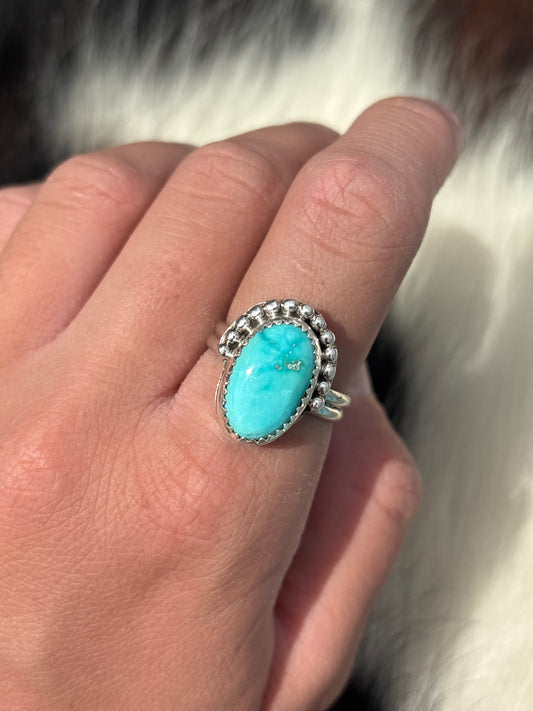 Native American, Hand-Made, Emerald Valley Turquoise & Sterling Silver Ring