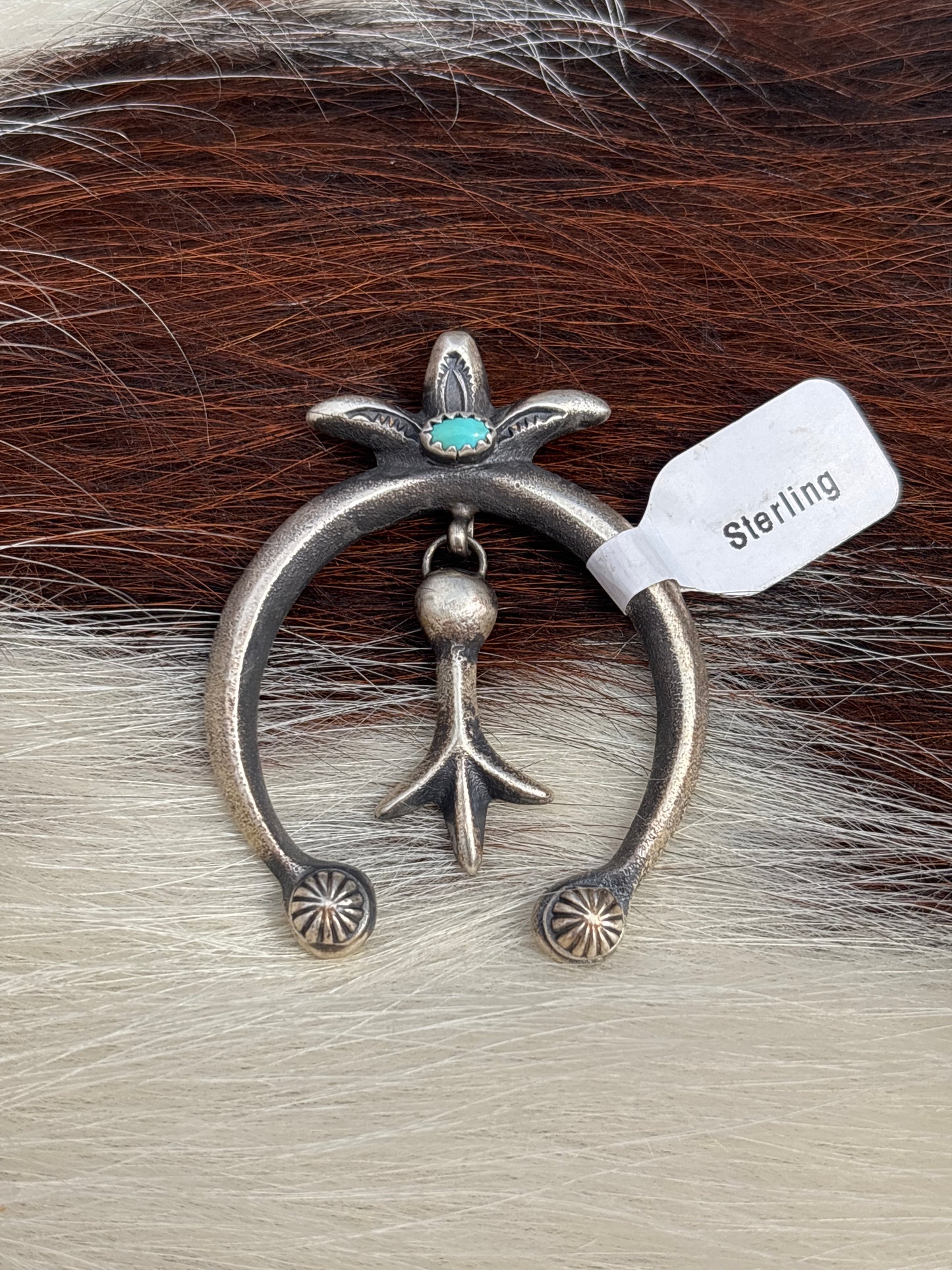 Native American, Hand-Made, Turquoise & Sterling Silver Naja Pendant