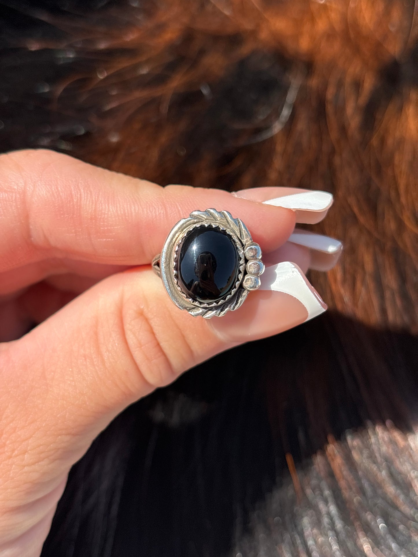 Native American, Hand-Made, Black Onyx & Sterling Silver Ring