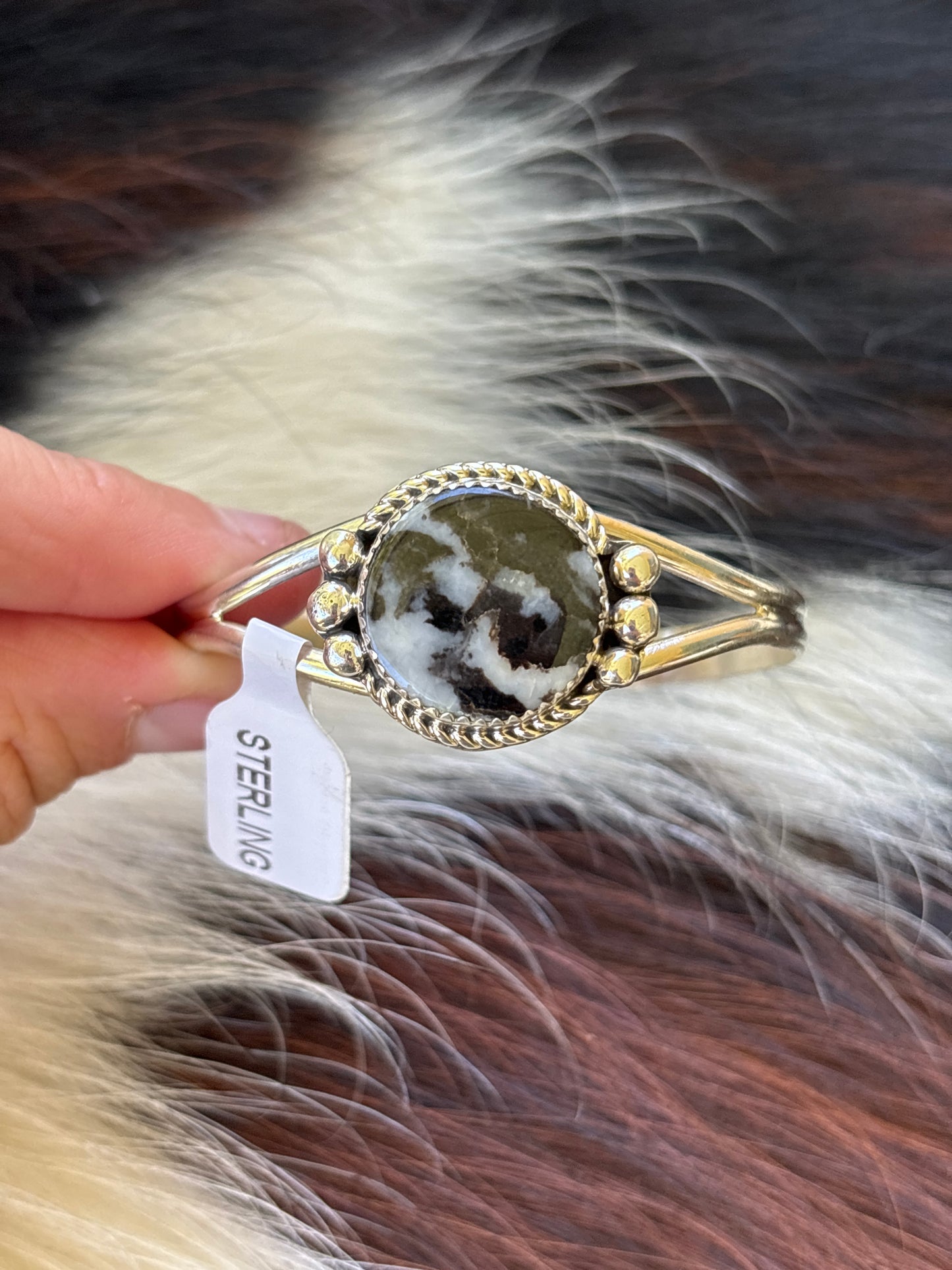Native American, Handmade, Zebra Jasper & Sterling Silver Cuff